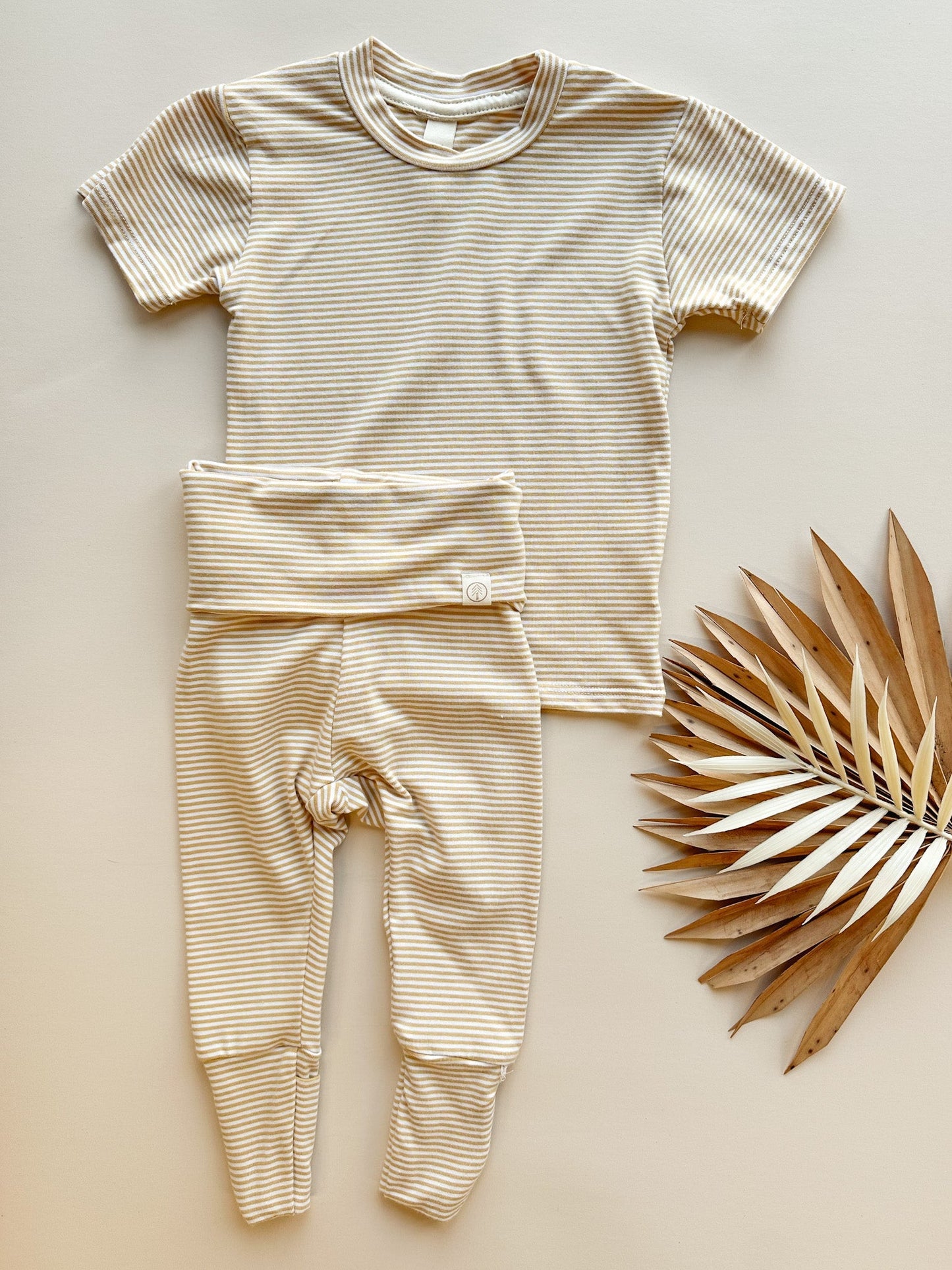 0/3m | Baby Short Sleeve Essential Tee | Golden Stripe | Bamboo Organic Cotton