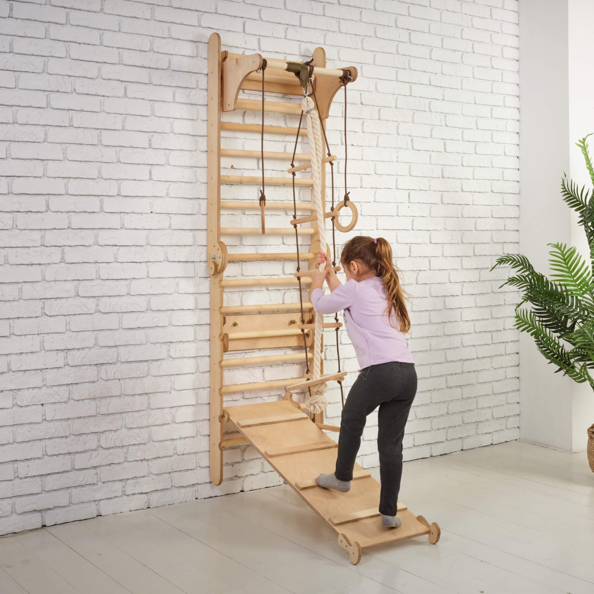 3in1 Wooden Swedish Wall / Climbing ladder for Children + Swing Set + Slide Board