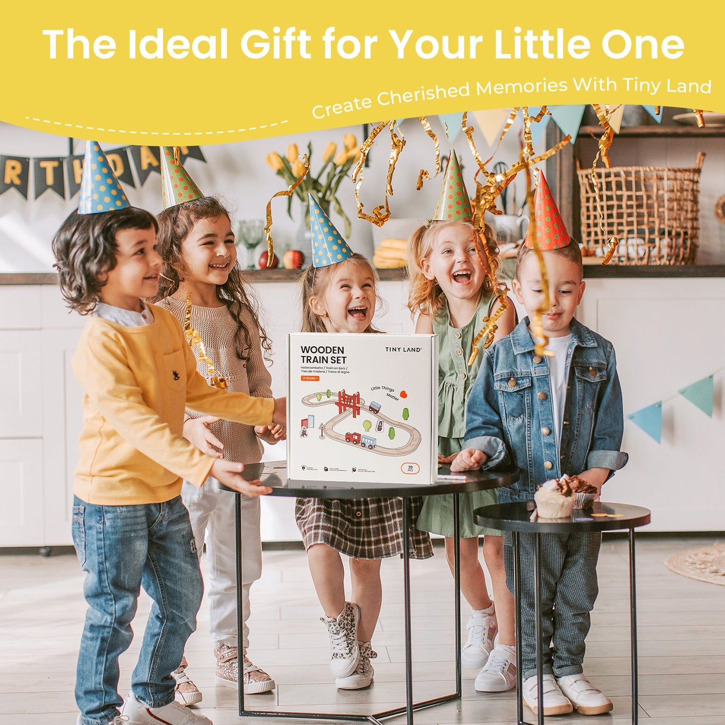 Tiny Land® Wooden Train Set for Children 39 Pcs