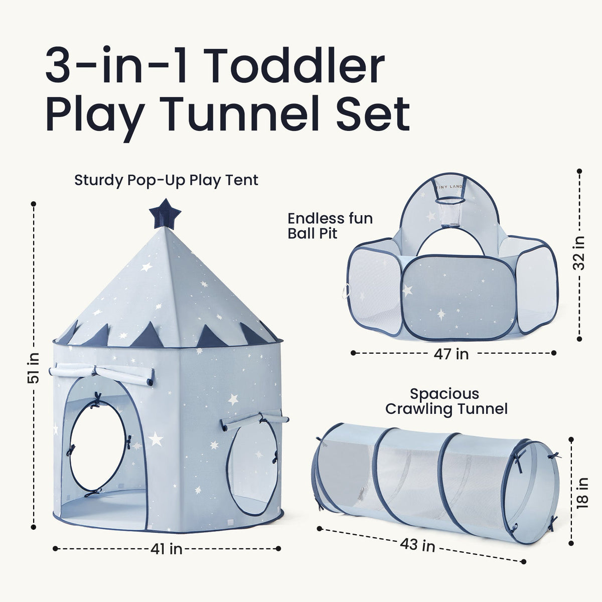 Tiny Land® Adventure 3-in-1 Play Tunnel & Ocean Ball Set Blue Edition