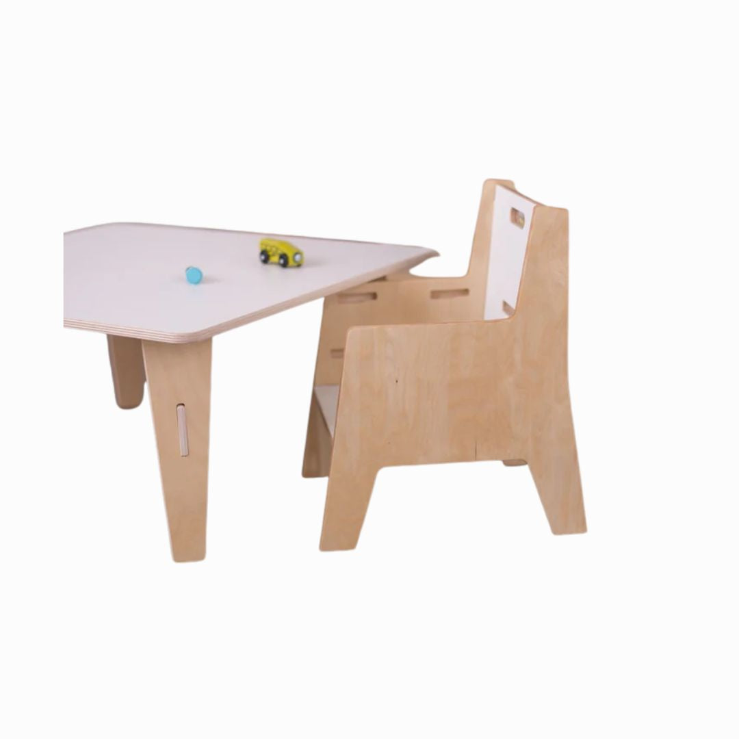 Sprout Kids Adjustable Montessori Weaning Table and Chair Set - White & Birch Two-Tone