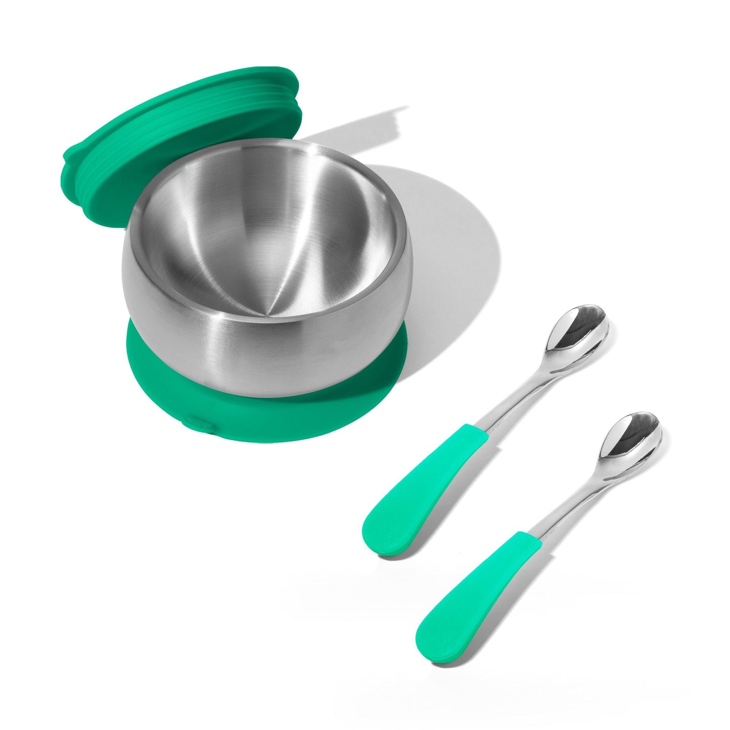 Stainless Steel Baby Bowl Bundle - BLW Removeable Suction Infant Feeding Bowl + Lid + 2 Spoons Set