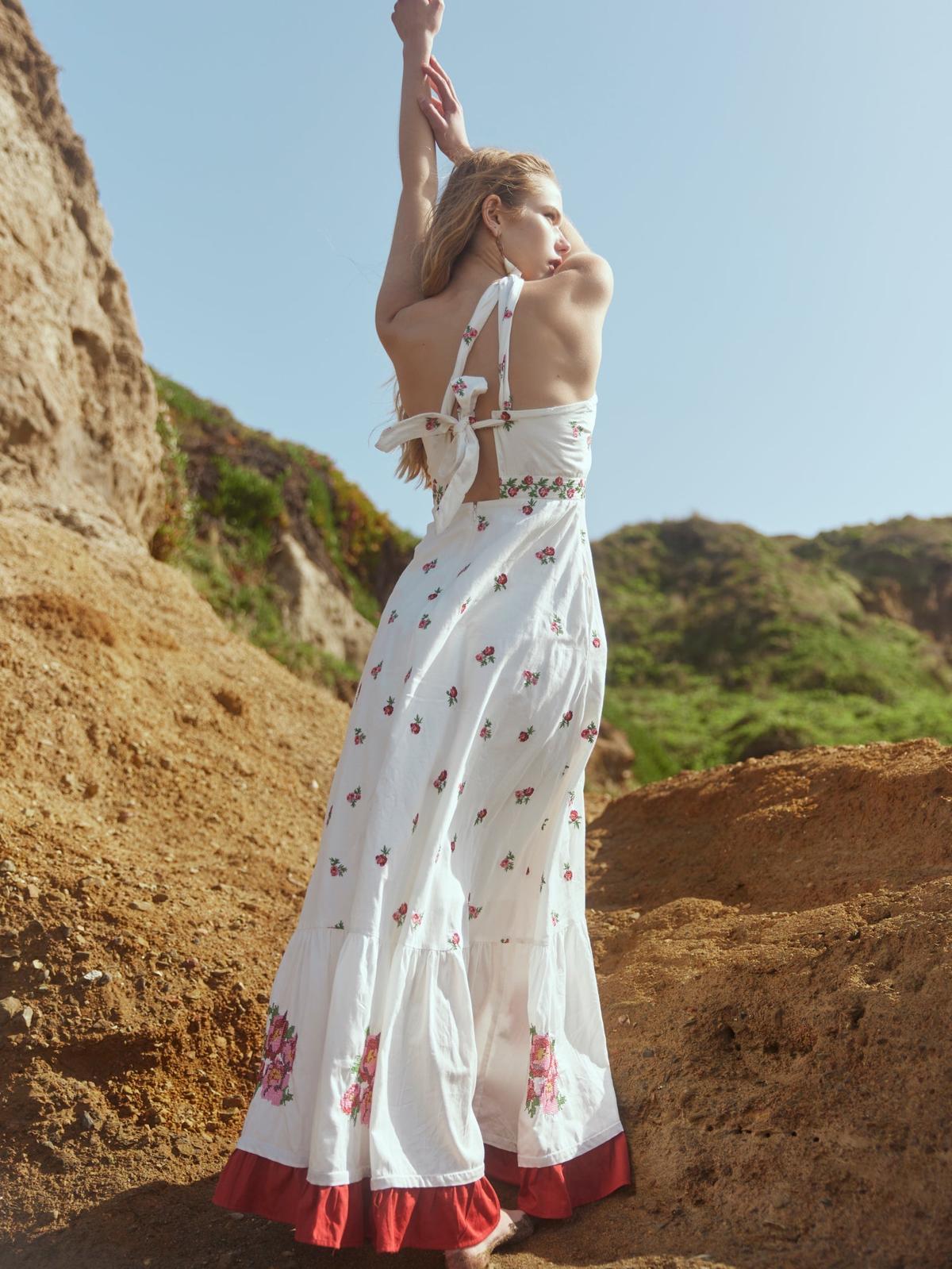 Isabel Dress - Sugar/Salsa Ditsy Floral/Salsa Floral Embroidery