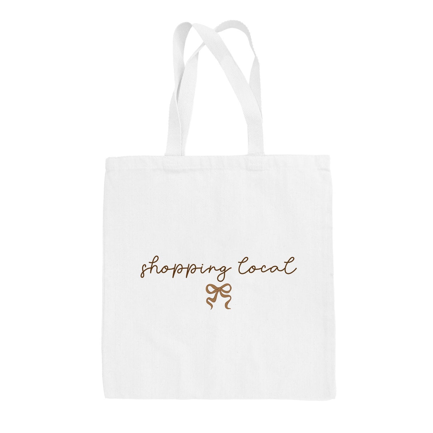 Shopping Local Script + Bow Tote Bag