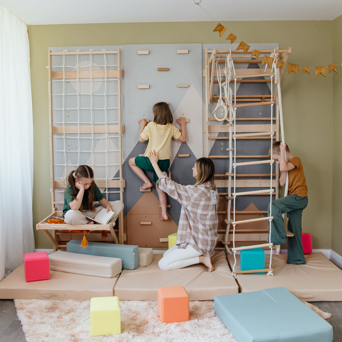 Wood and Hearts 3-in-1 Swedish Ladder Wall Gym for Kids 3+