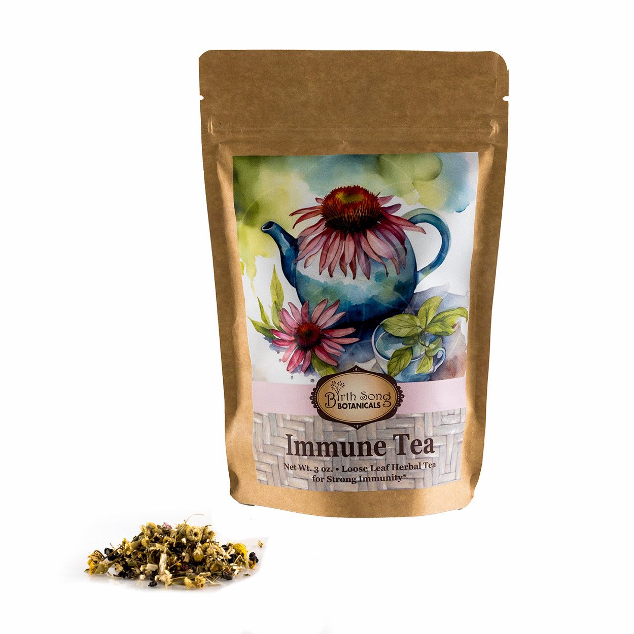 Herbal Immune Tea For Cold Season Support with Echinacea and Elderberry for Immune and Respiratory Support*, Caffeine Free, Loose Leaf 3 oz.