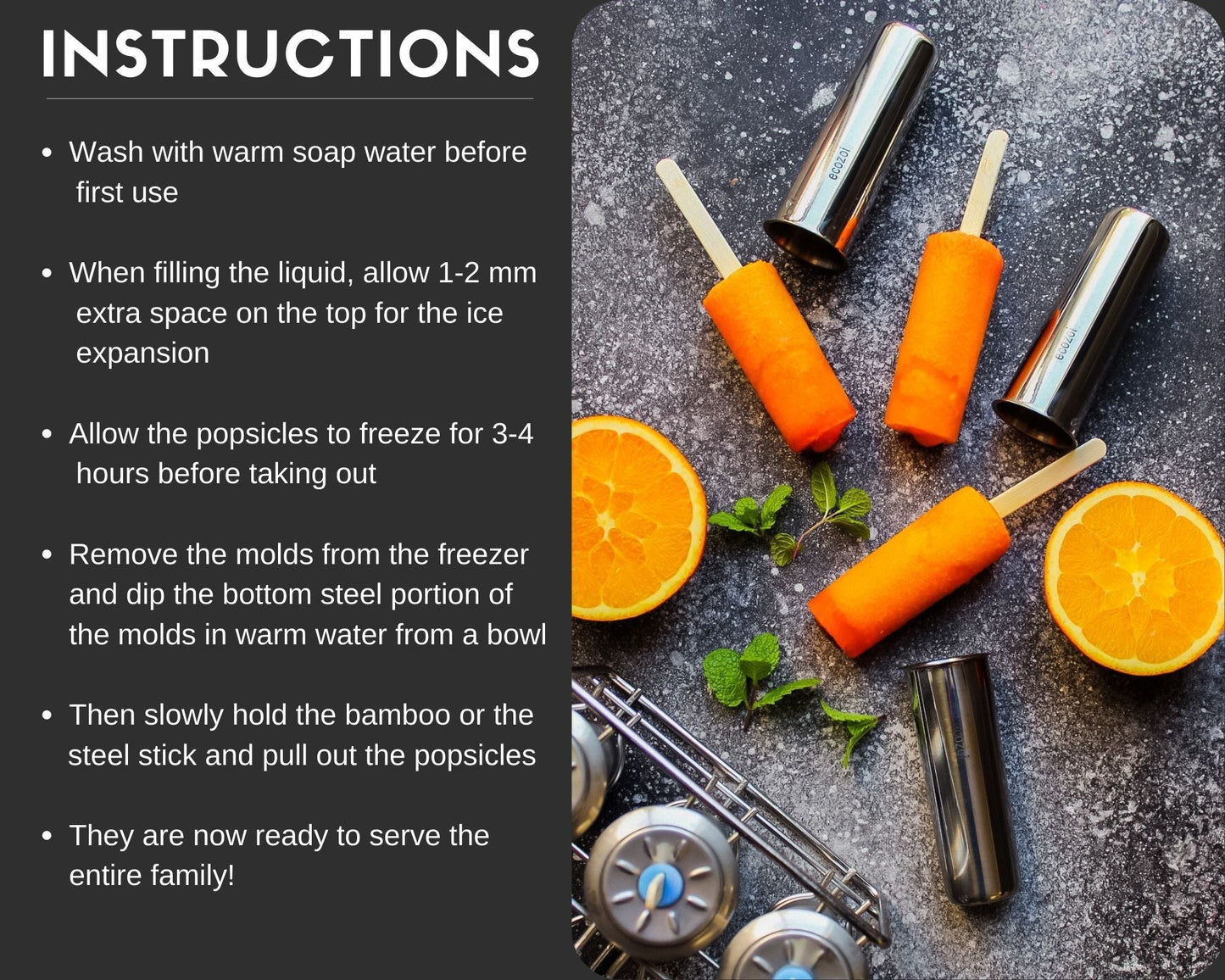 Stainless Steel Popsicle Molds, Round with Stainless Steel Sticks