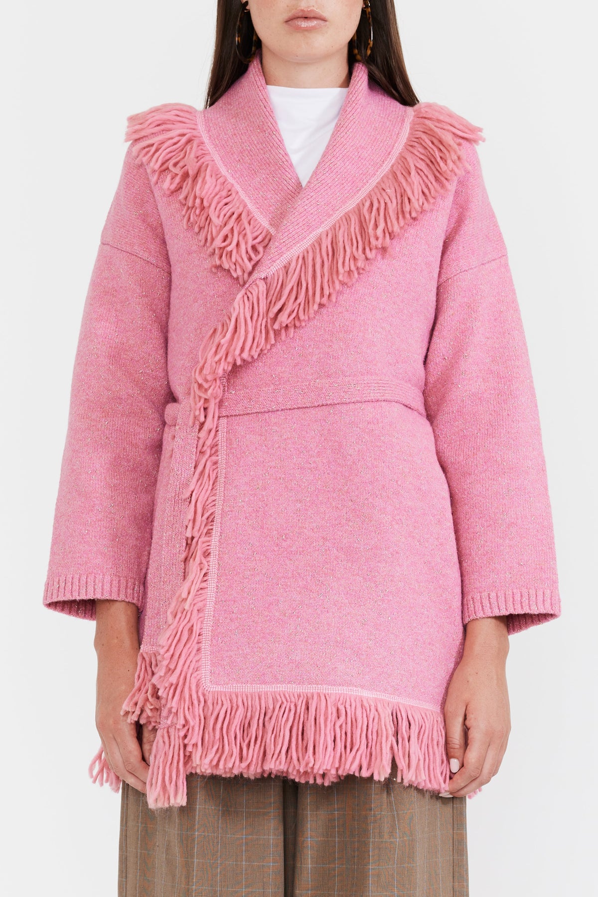 Tatiana Fringe Wrap Cardigan - Pink Shimmer