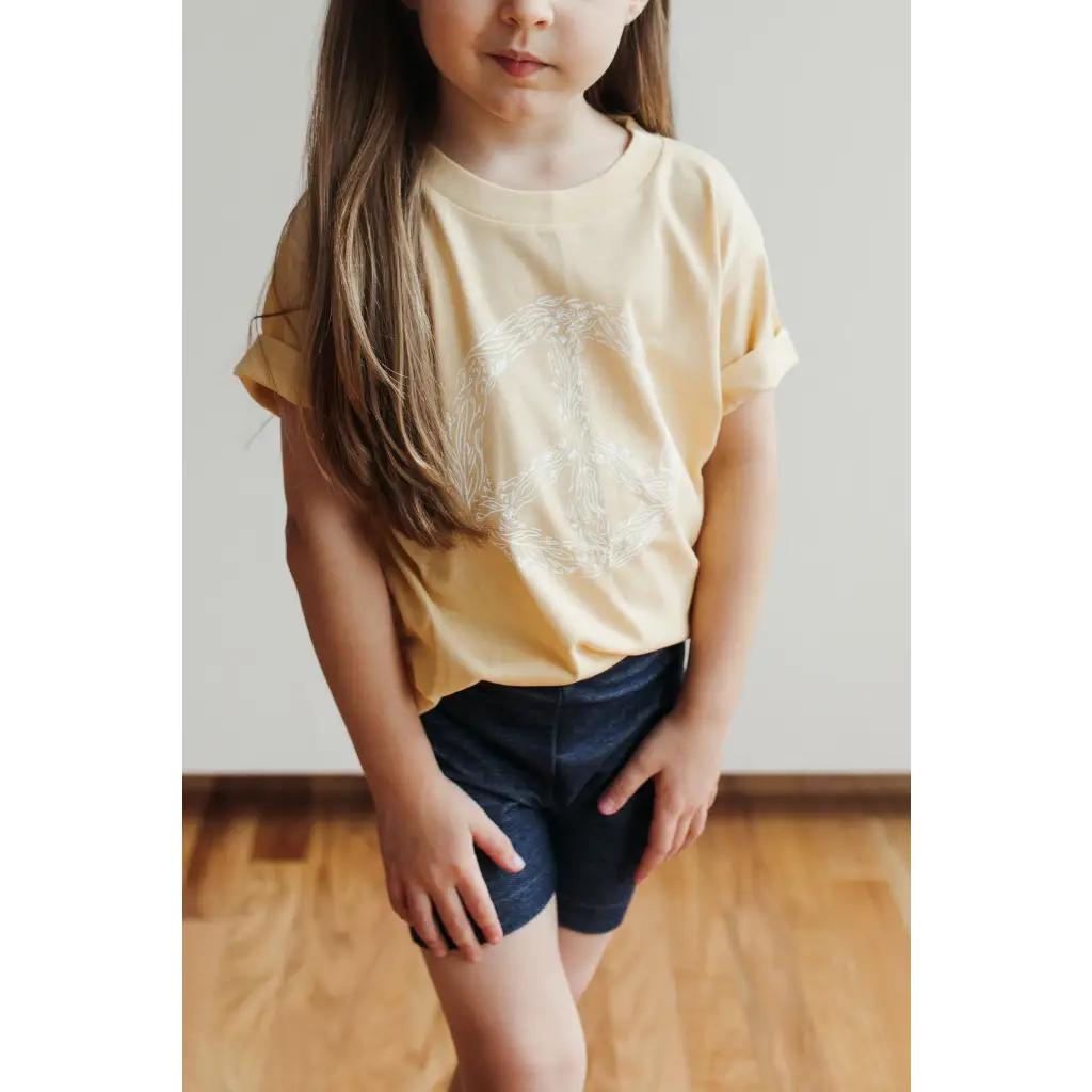 Peace Floral Kid’s Illustrated T-Shirt - Peach