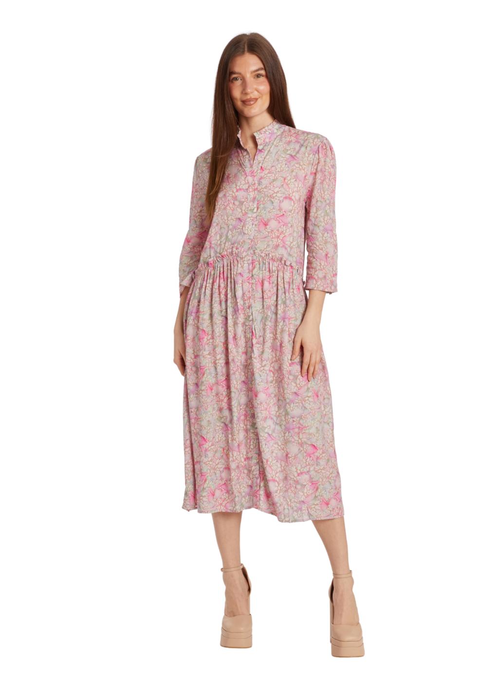 Liza Midi Ruffle Shirt Dress - Lavender Earth