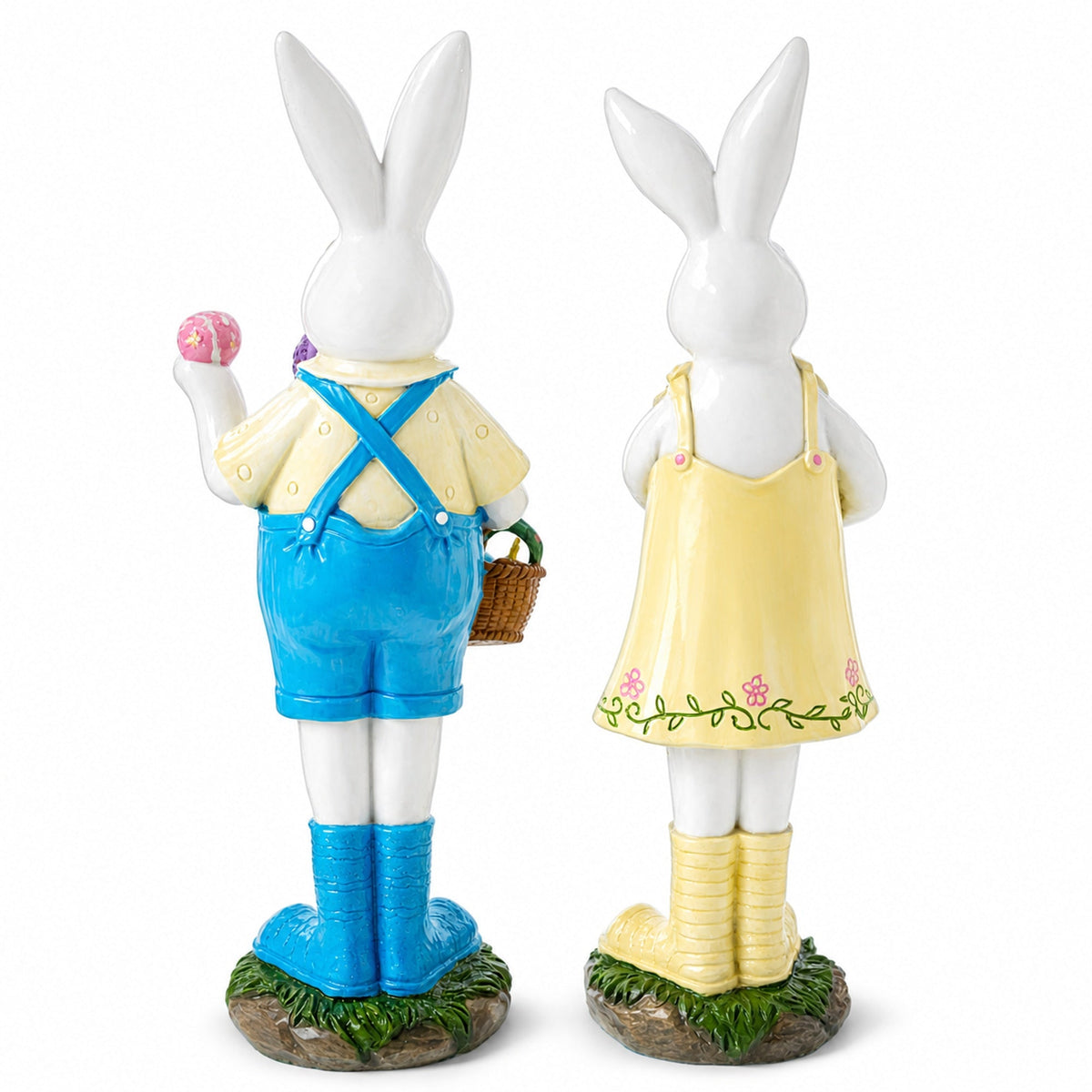 Enchanted Meadow Bunnies Hand-Painted Resin Centerpiece Figurine Set 12 Inches