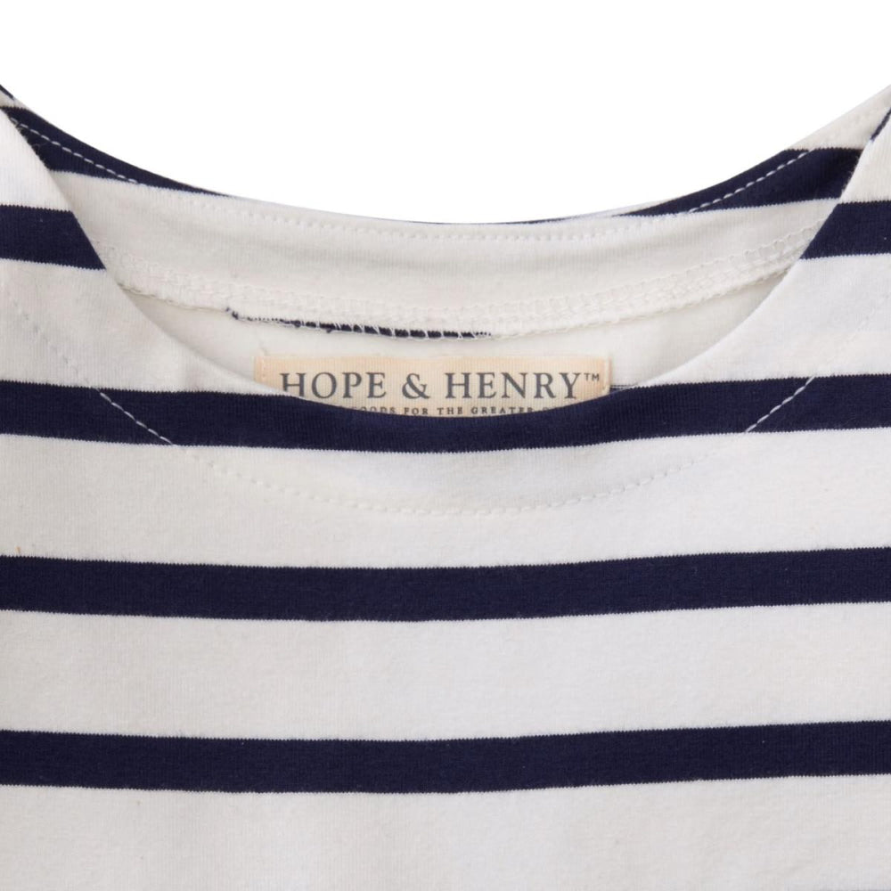 Baby Lightweight Blocked Organic Skater Dress - Navy with Light Pink Ribbon