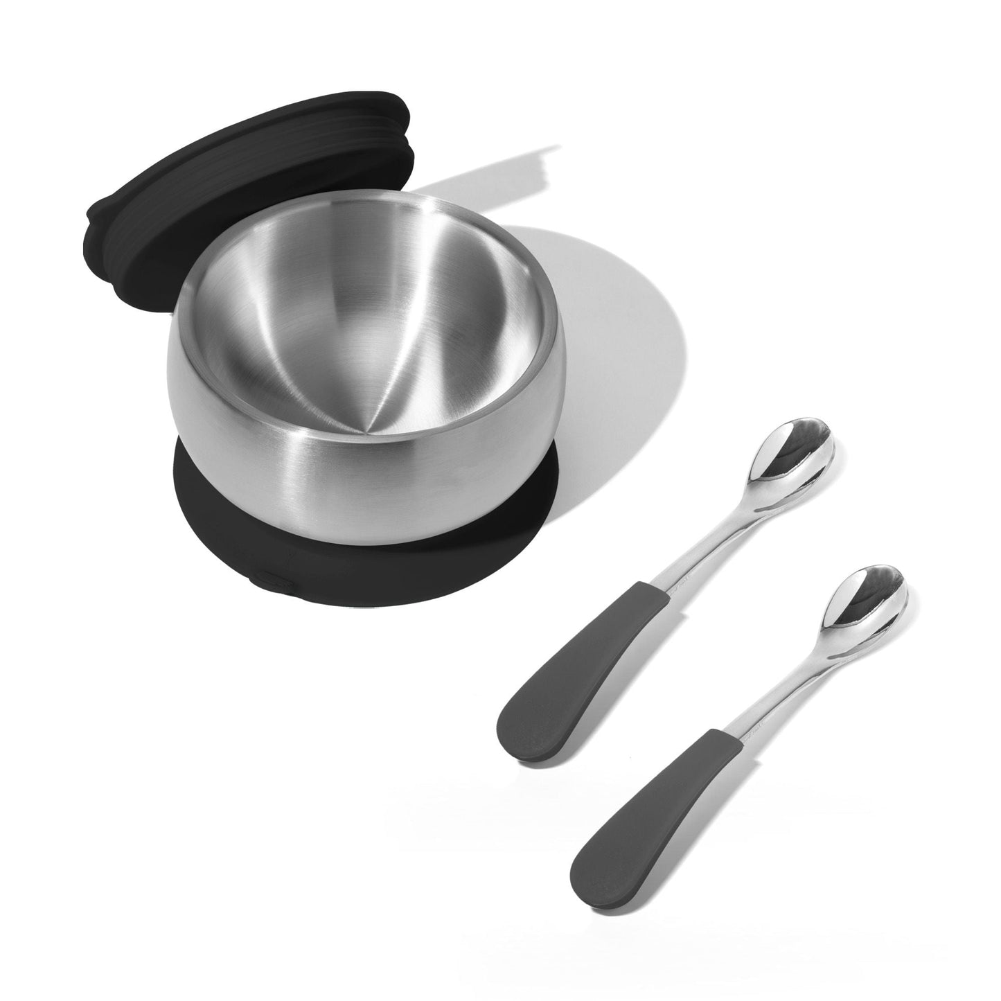Stainless Steel Baby Bowl Bundle - BLW Removeable Suction Infant Feeding Bowl + Lid + 2 Spoons Set