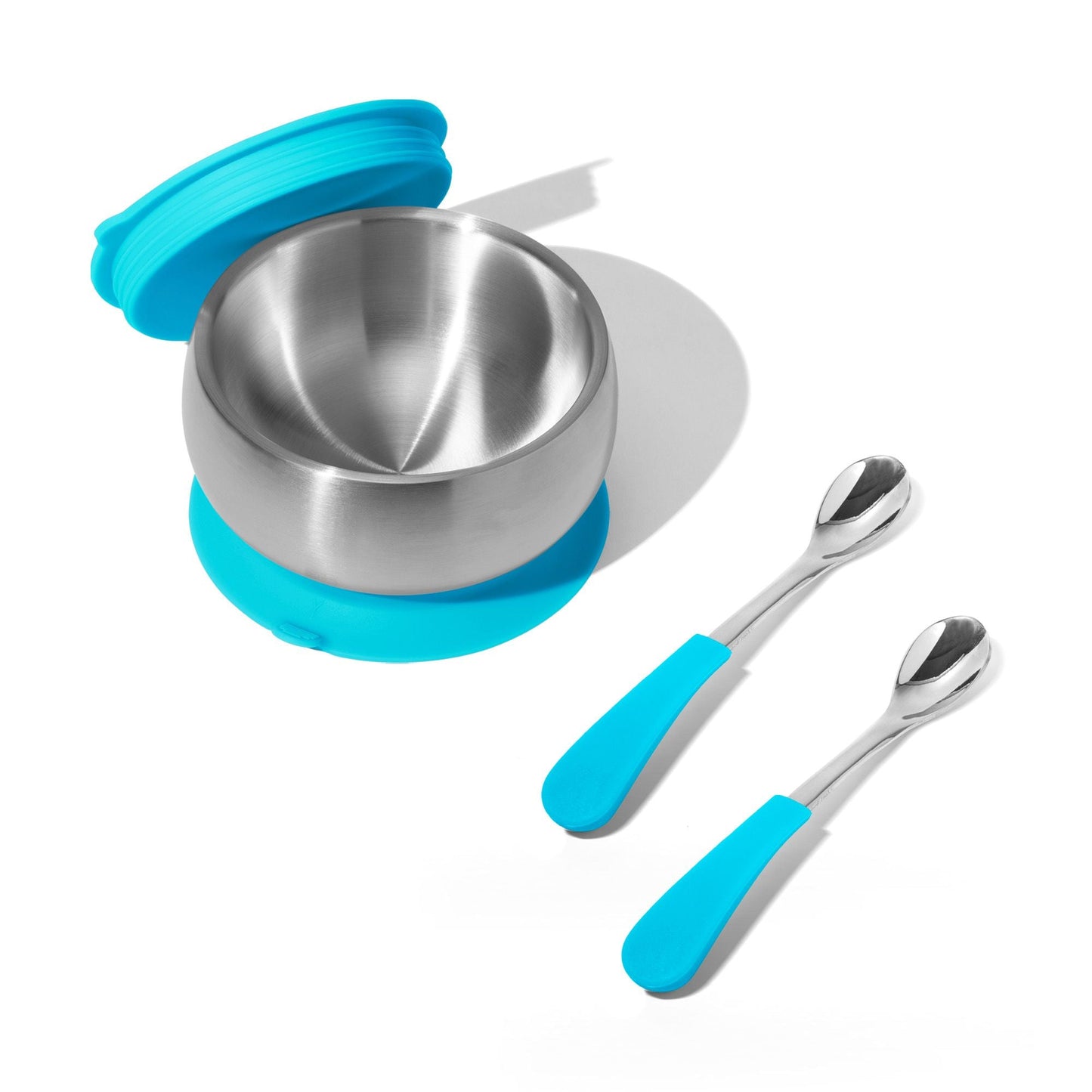 Stainless Steel Baby Bowl Bundle - BLW Removeable Suction Infant Feeding Bowl + Lid + 2 Spoons Set