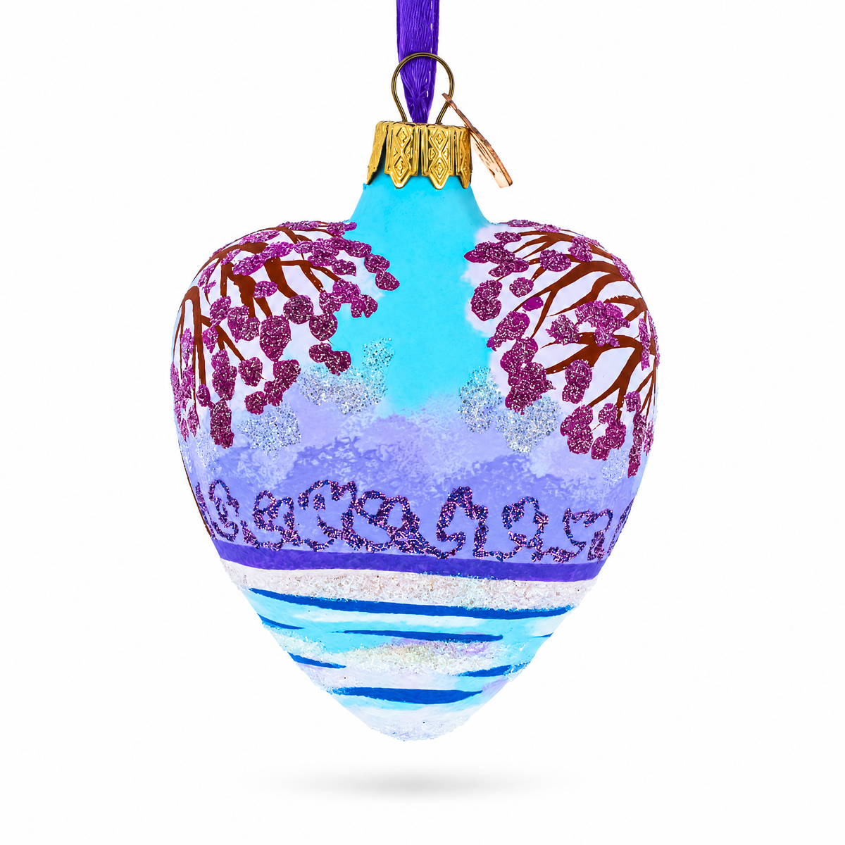Swans In Love Glass Heart Christmas Ornament