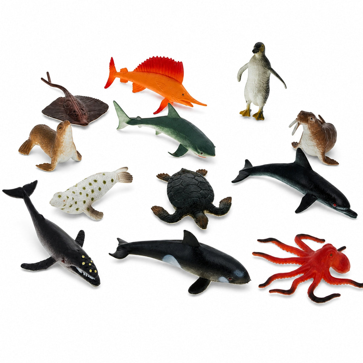 Set of 12 Miniature Assorted Resin Sea Animals Figurines 2 Inches