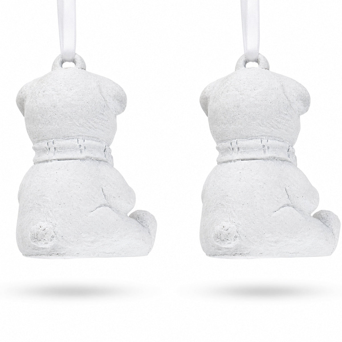 Set of 2 Blank White Unfinished Unpainted Plaster Teddy Bear Ornaments 3.5 Inches