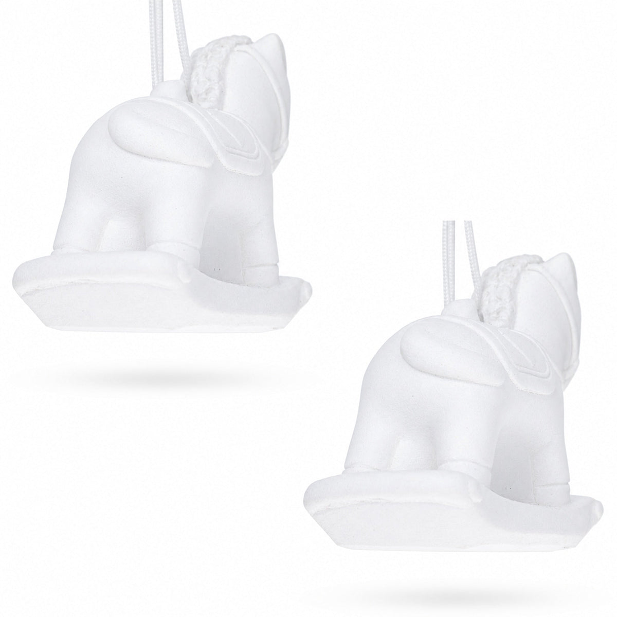 Set of 2 Unfinished Unpainted Blank White Plaster Rocking Horse Ornaments 3.5 Inches