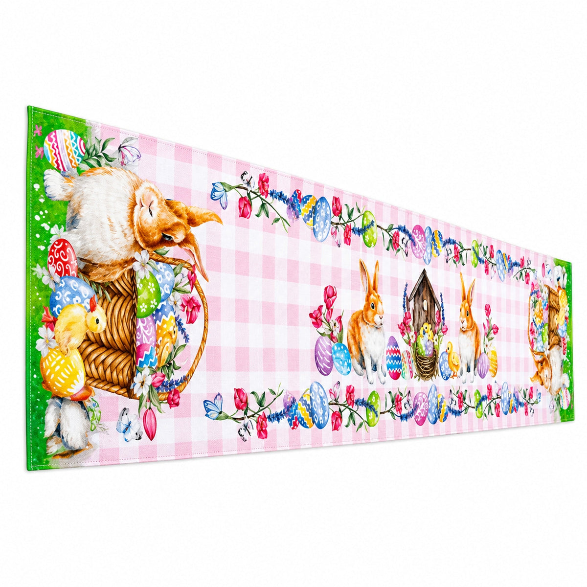 Whimsical Bunny and Colorful Eggs Easter Table Runner
