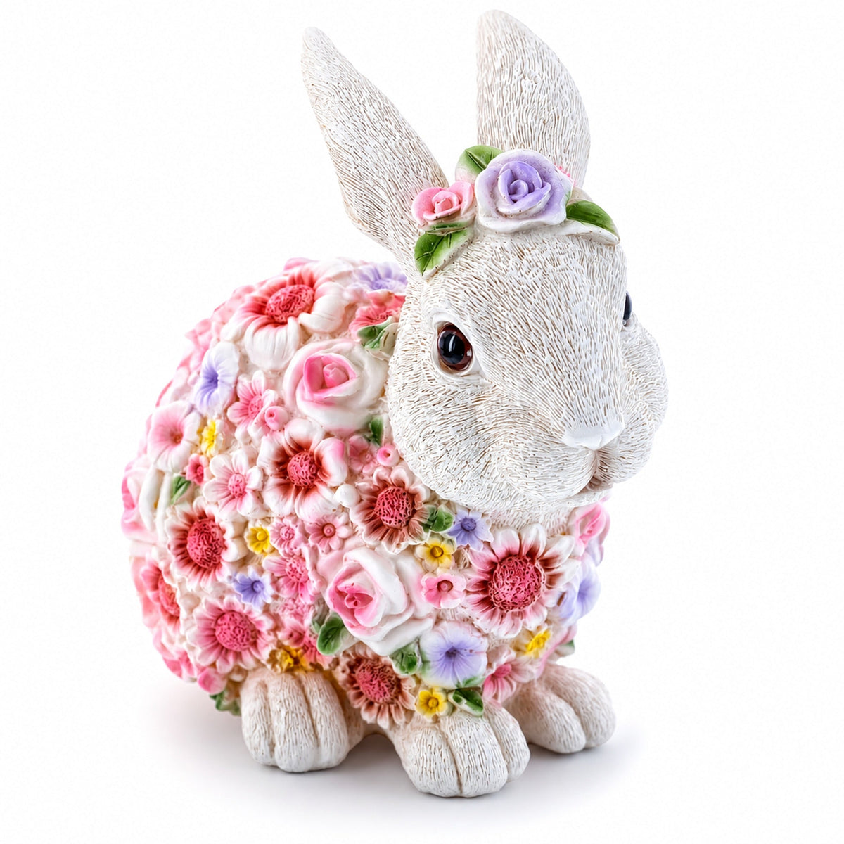 Floral Bunny Figurine – Elegant Spring & Easter Decor with Pastel Flowers 7.1 Inches