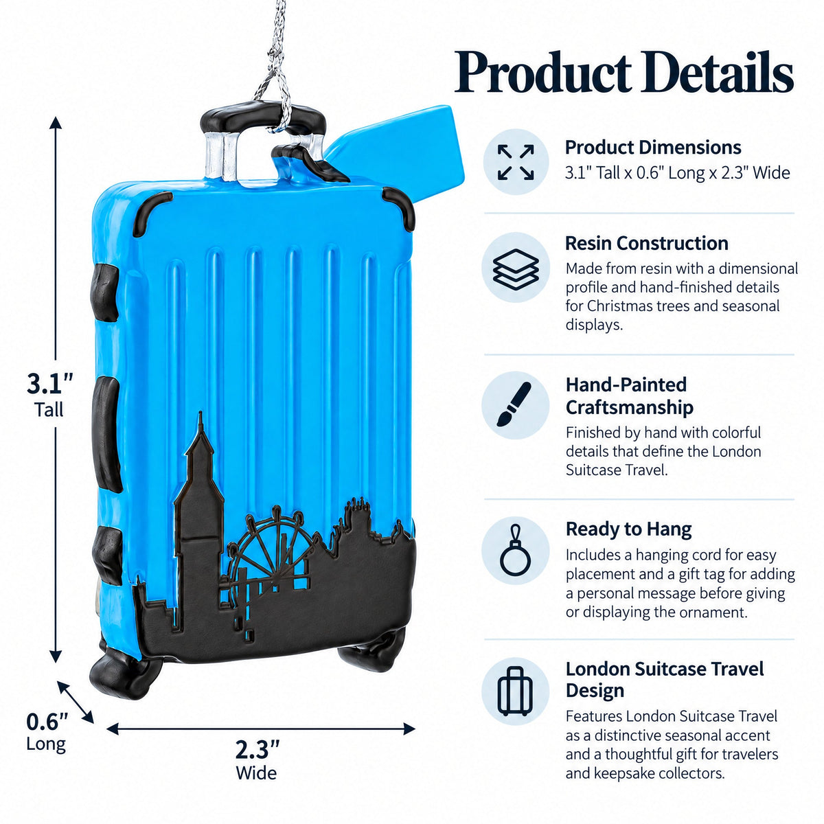 London Suitcase Travel Resin Christmas Ornament