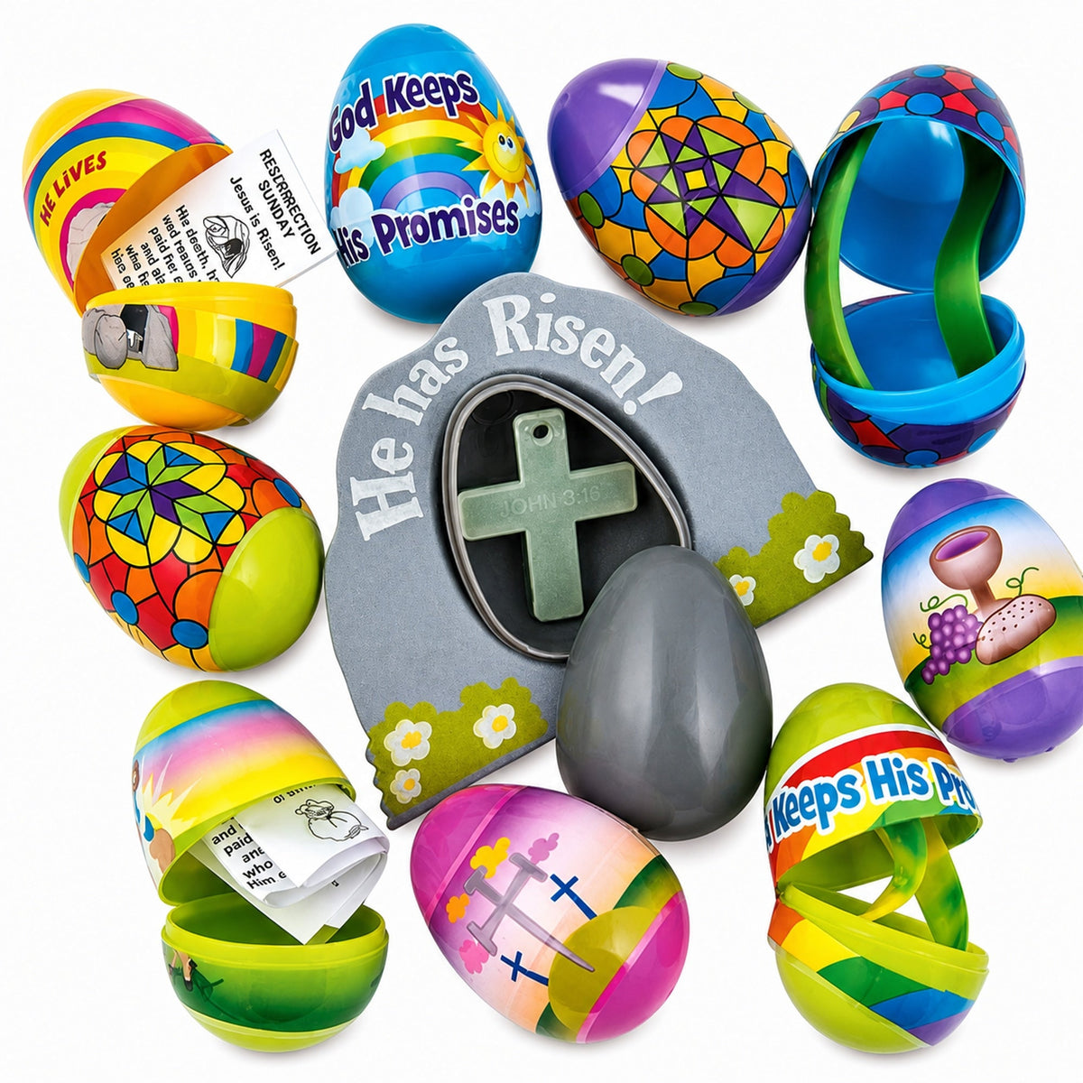 Set of 144 Crosses Toy-Filled Plastic Eggs 2.25 Inches