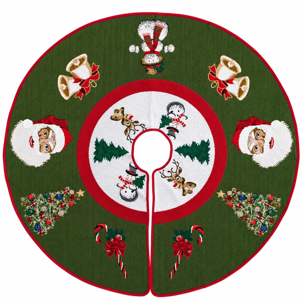 Santa, Bells, and Mistletoe Christmas Tree Skirt 50 Inches