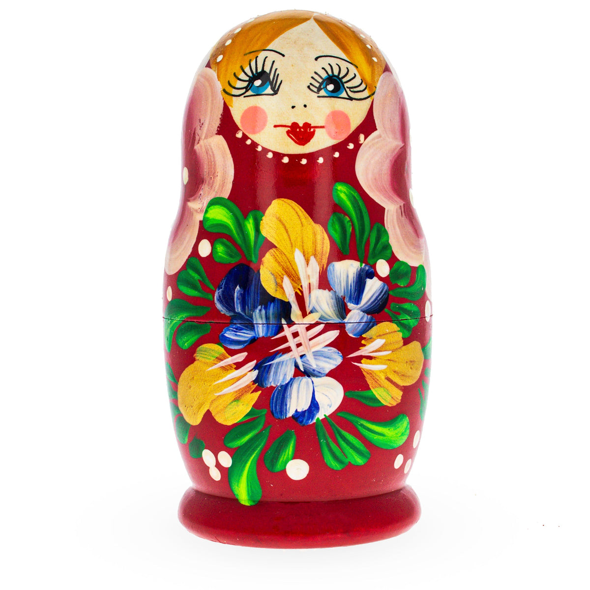 Beautiful Wooden with Orange Color Hood and Flowers Nesting Dolls
