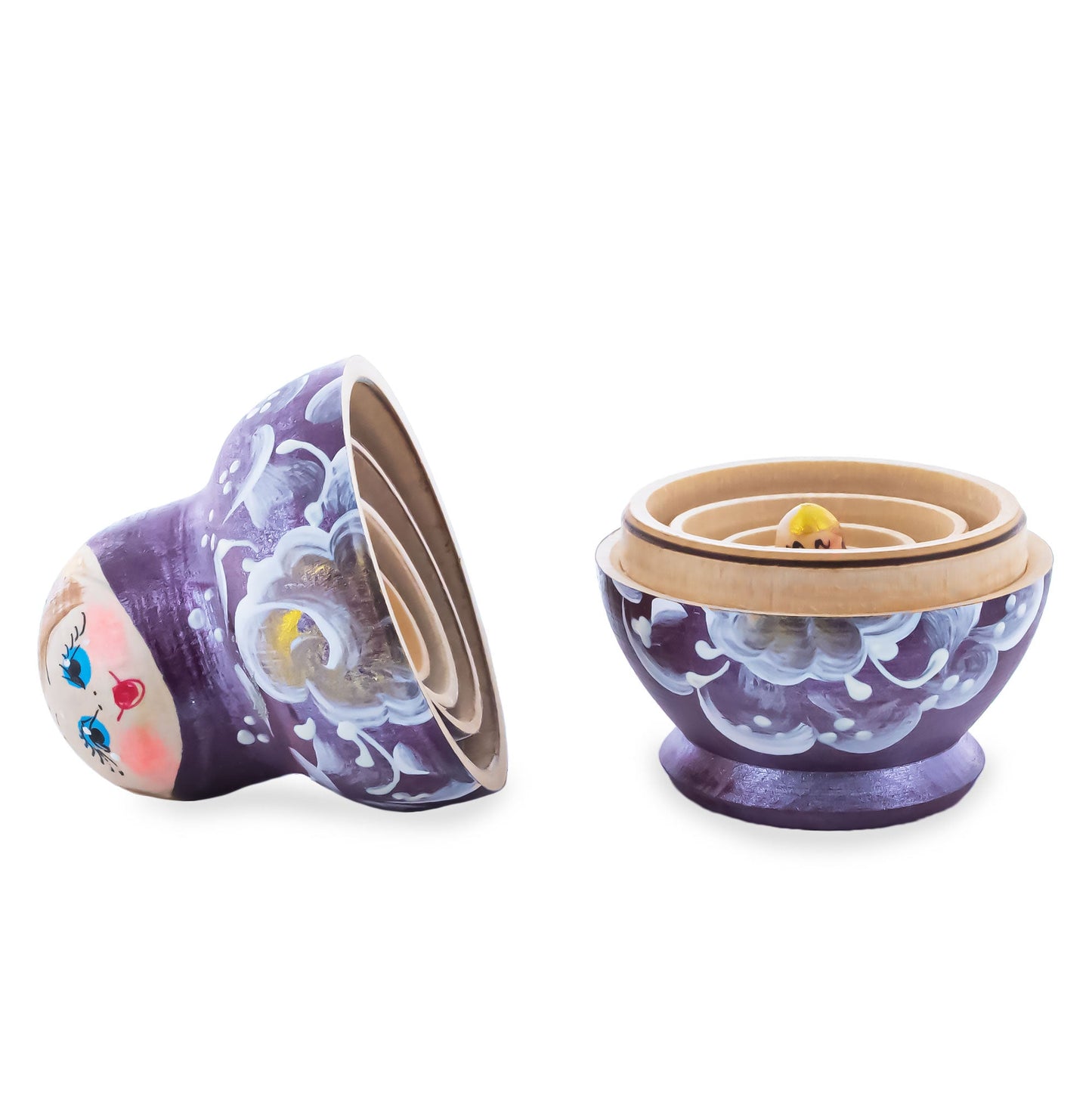 Bourbon Color with White Flowers Wooden Nesting Dolls