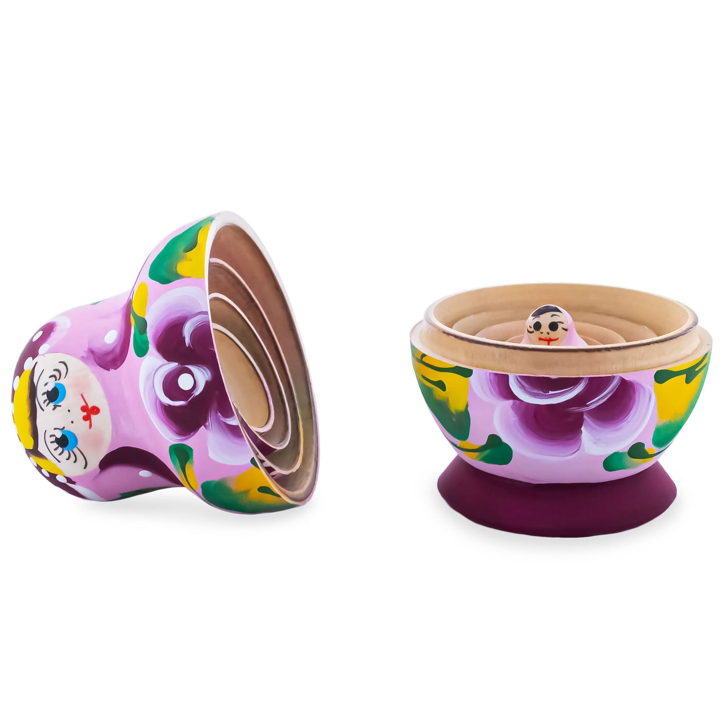 Pink Color with White Velvet Flower Wooden Nesting Dolls