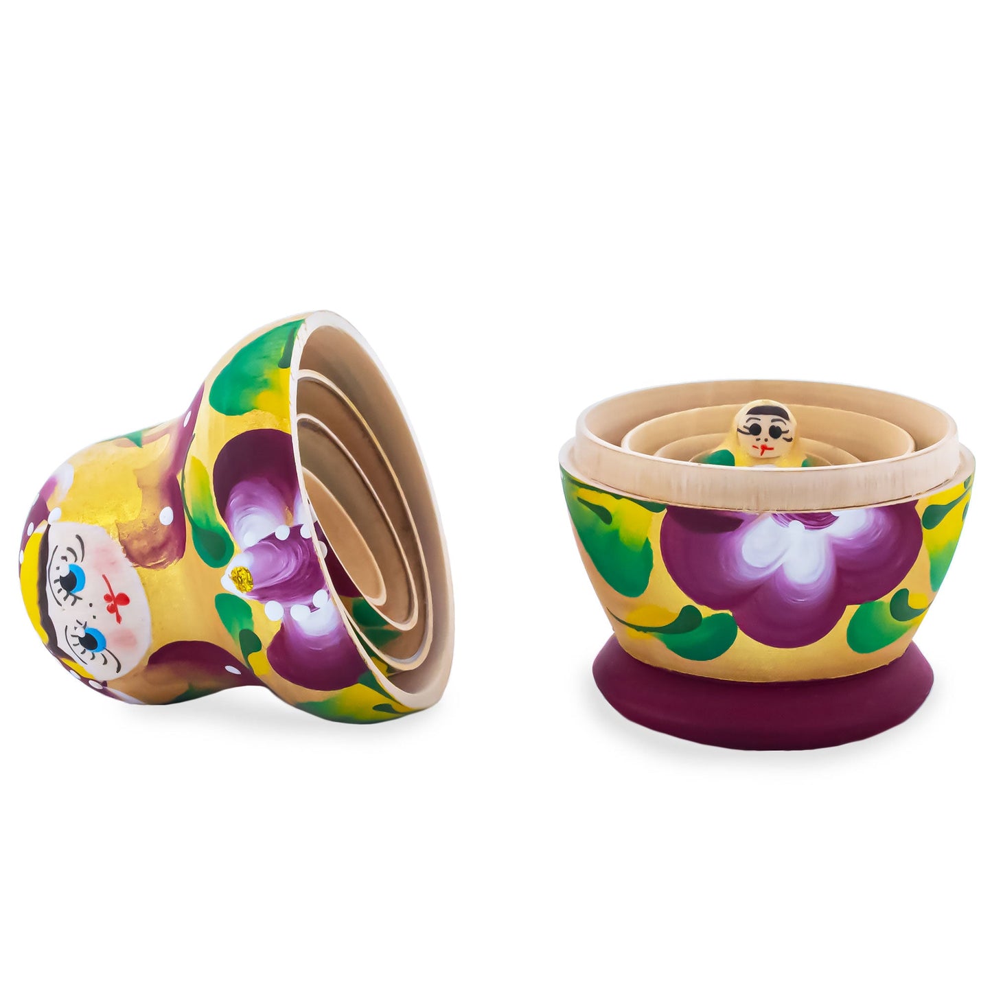 Gold Color with White Velvet Flower Wooden Nesting Dolls