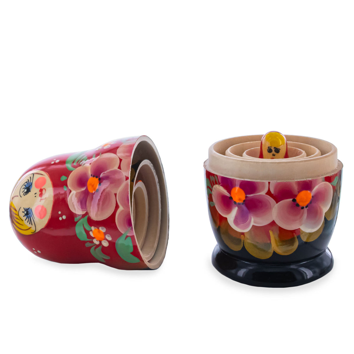 Beautiful Wooden with Red Color Hood and Golden Flowers Nesting Dolls