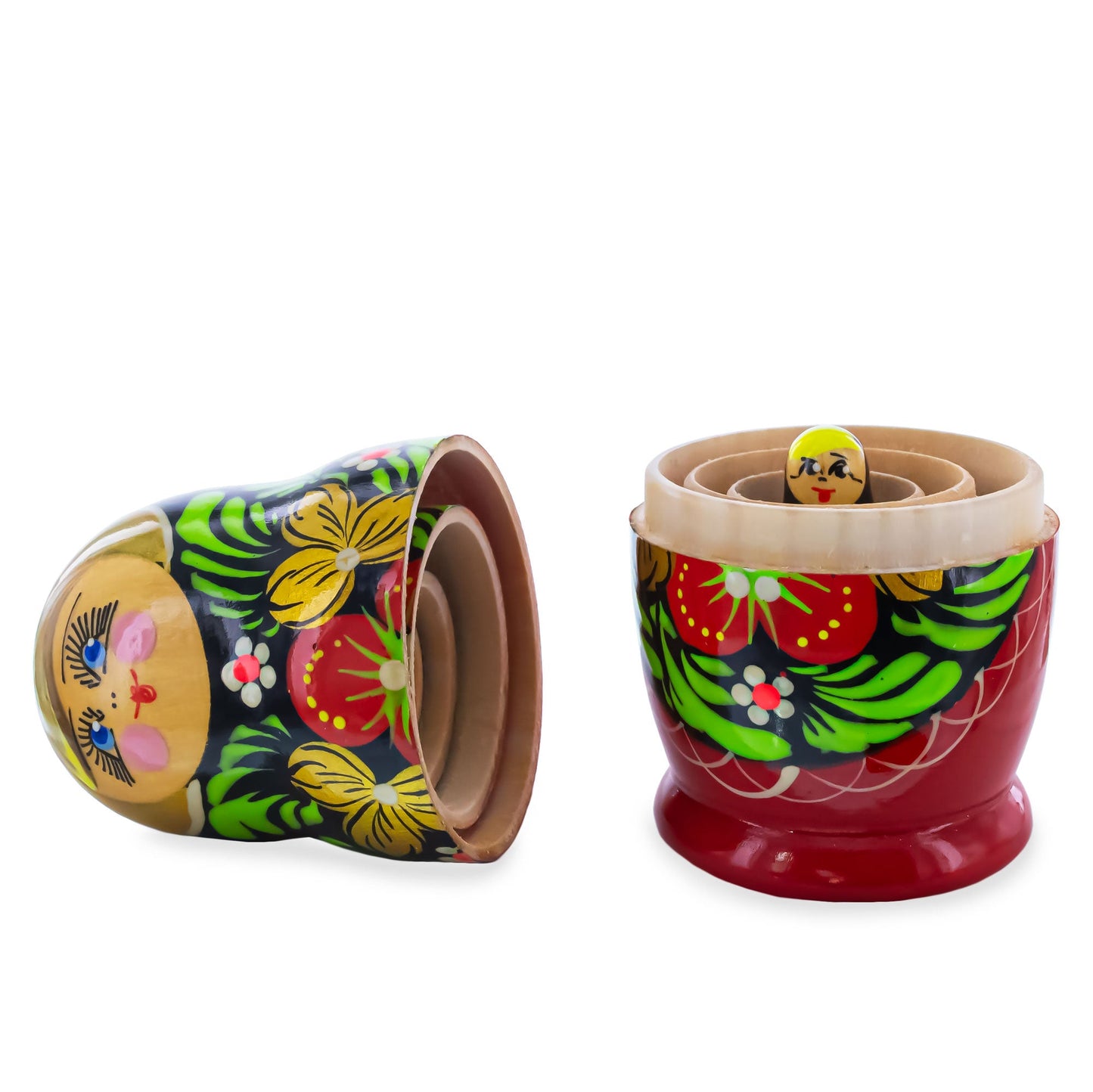 Red Color with Berries and Flowers Wooden Nesting Dolls