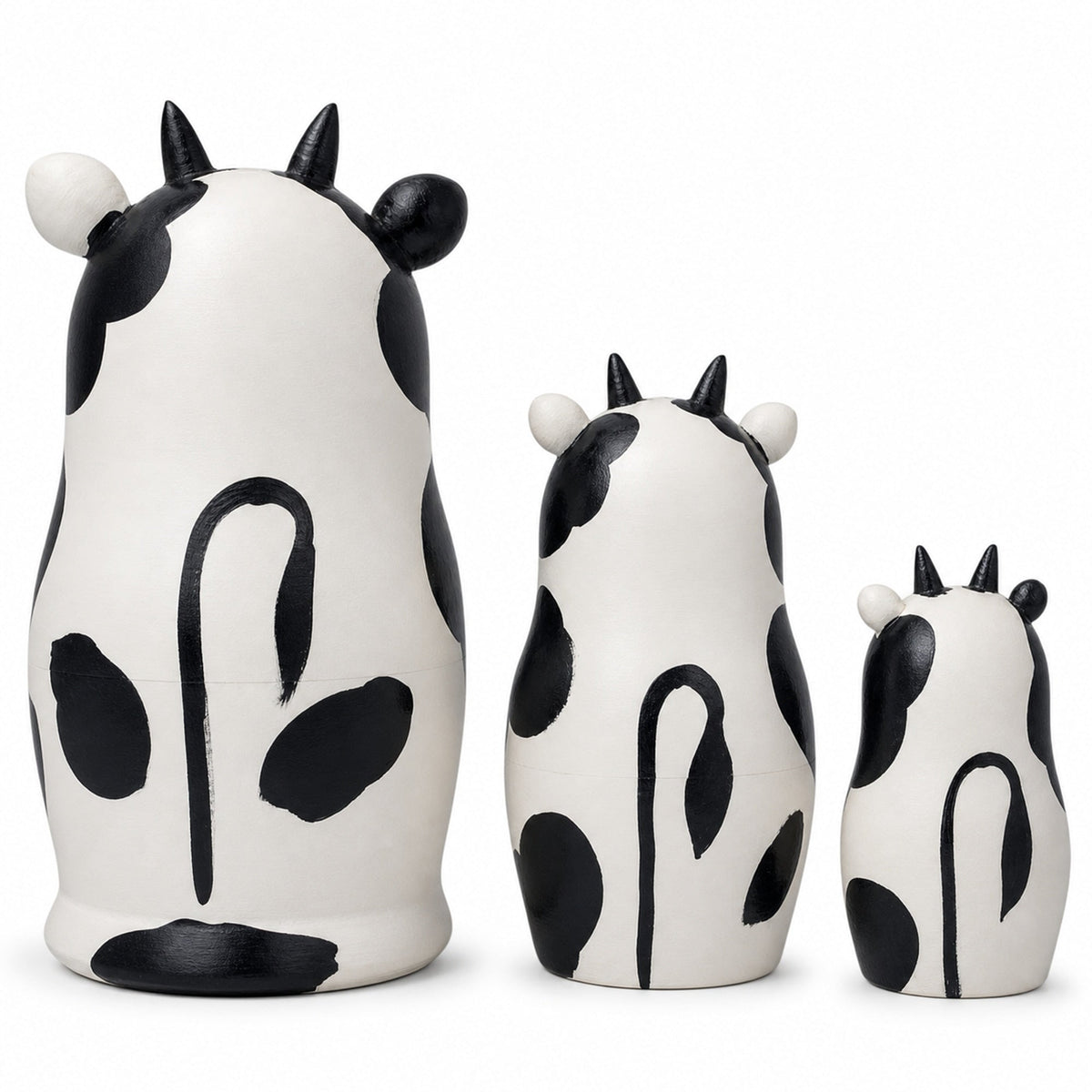 Set of 3 Spotted Cow Family Animal Nesting Dolls 5.5 Inches