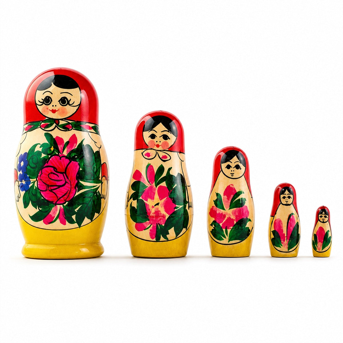 Set of 5 Unfinished Wooden Nesting Dolls with Paints DIY Craft Blanks for Painting 5.75 Inches