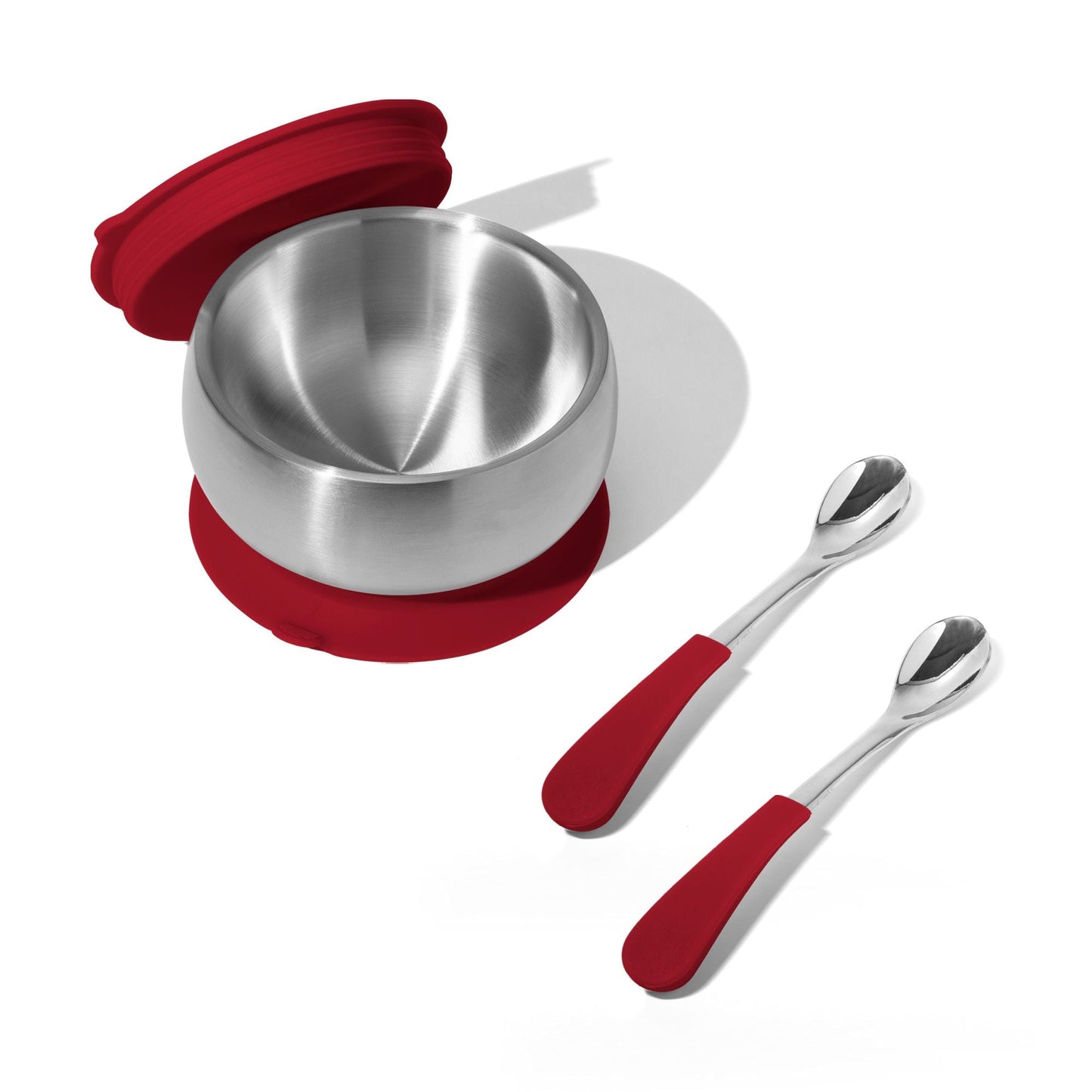 Stainless Steel Baby Bowl Bundle - BLW Removeable Suction Infant Feeding Bowl + Lid + 2 Spoons Set