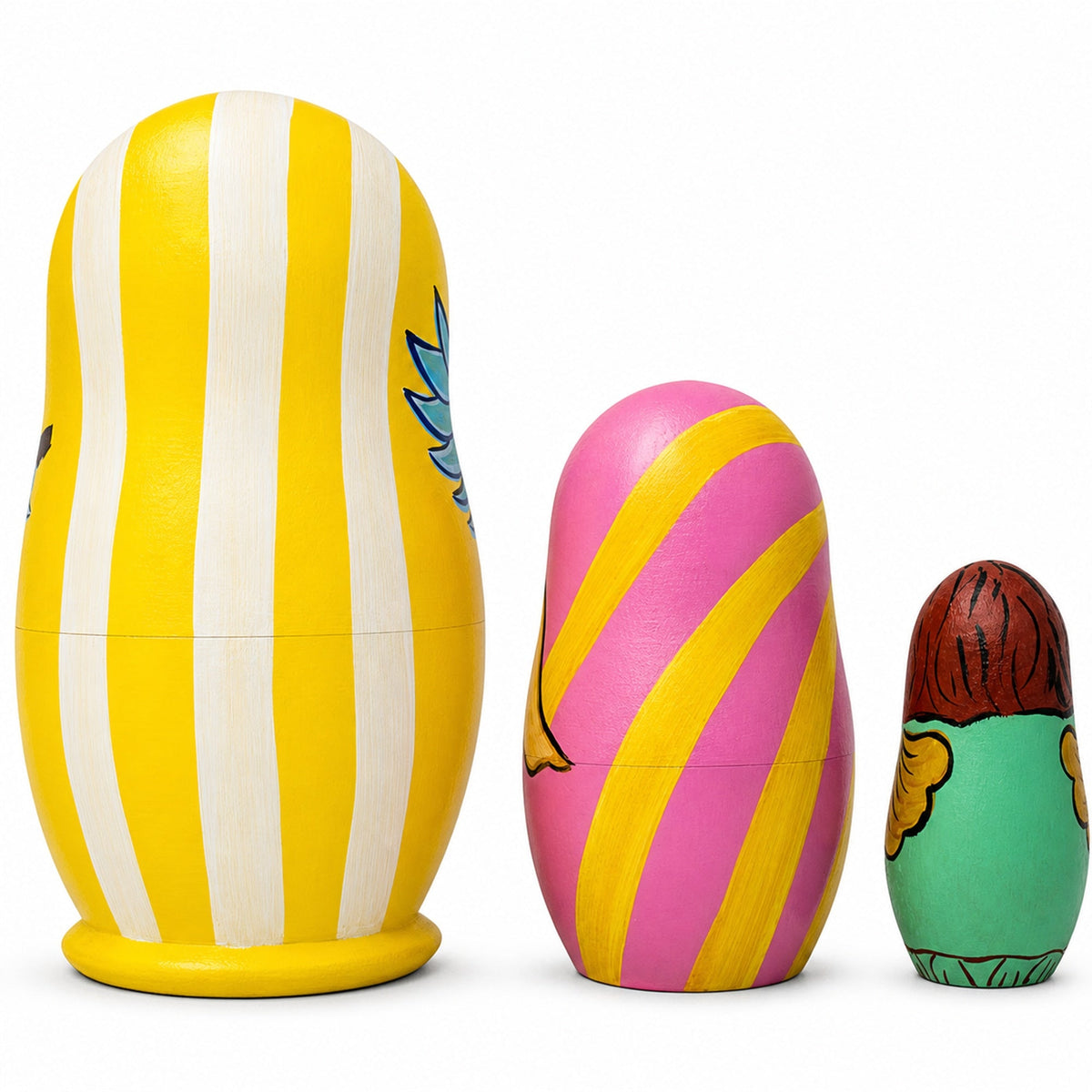 Set of 3 Guardian Angels with Flute, Heart Wooden Nesting Dolls 4.25 Inches