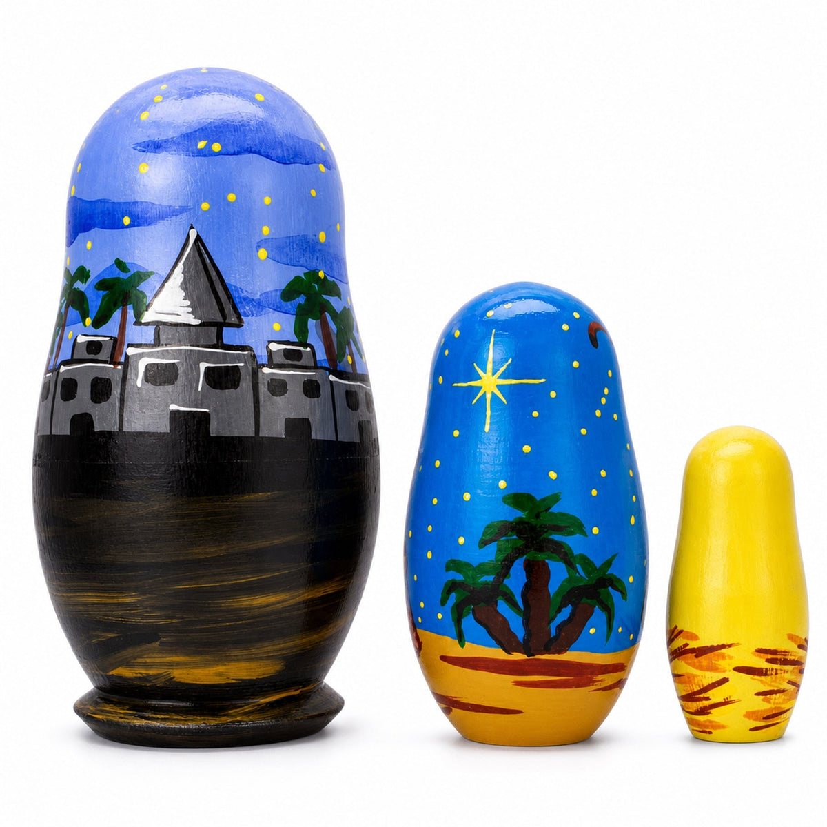 Set of 3 Nativity Scene- Jesus, Mary, Wisemen Nesting Dolls 4.25 Inches