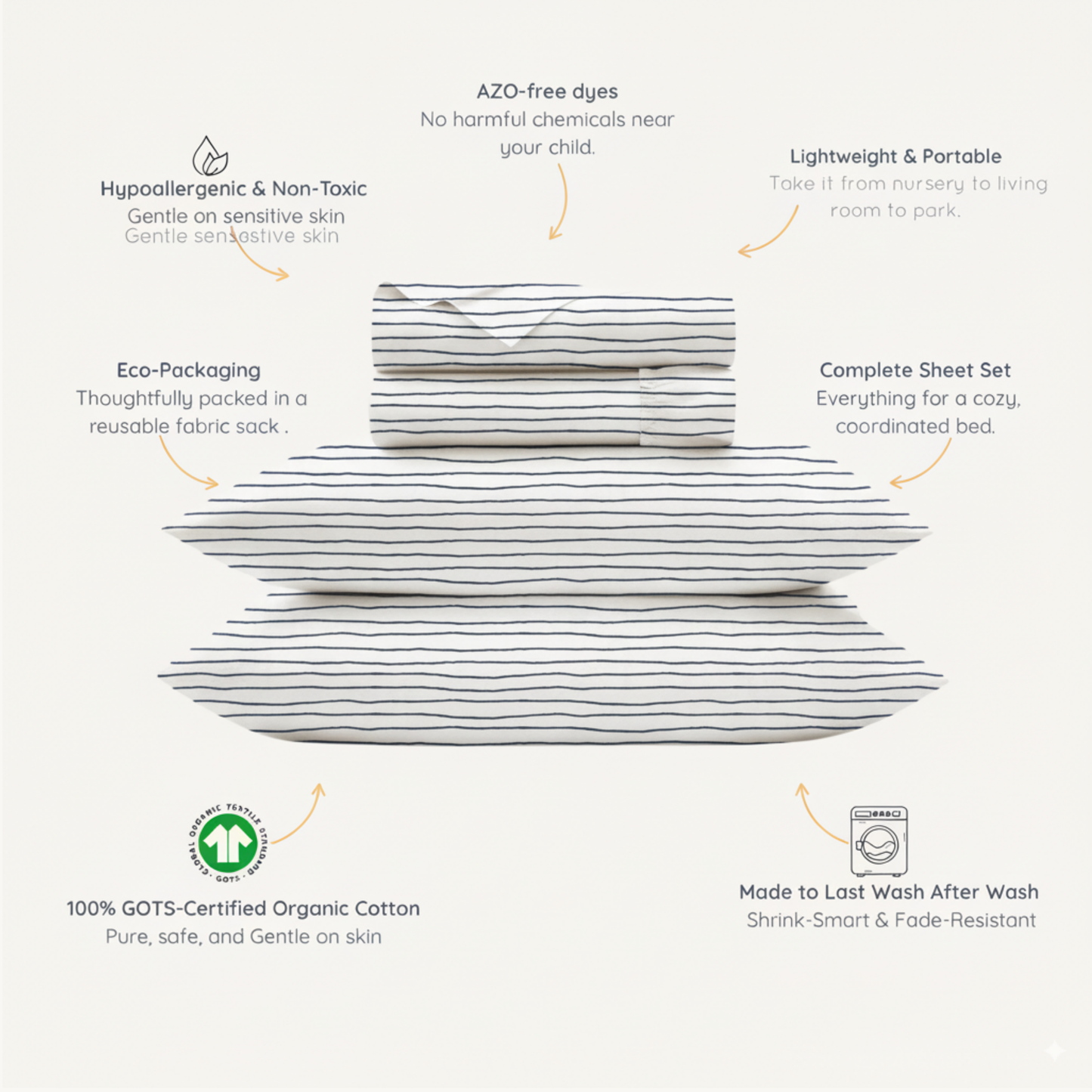 Organic Cotton Sheet Set - Navy Blue Stripes