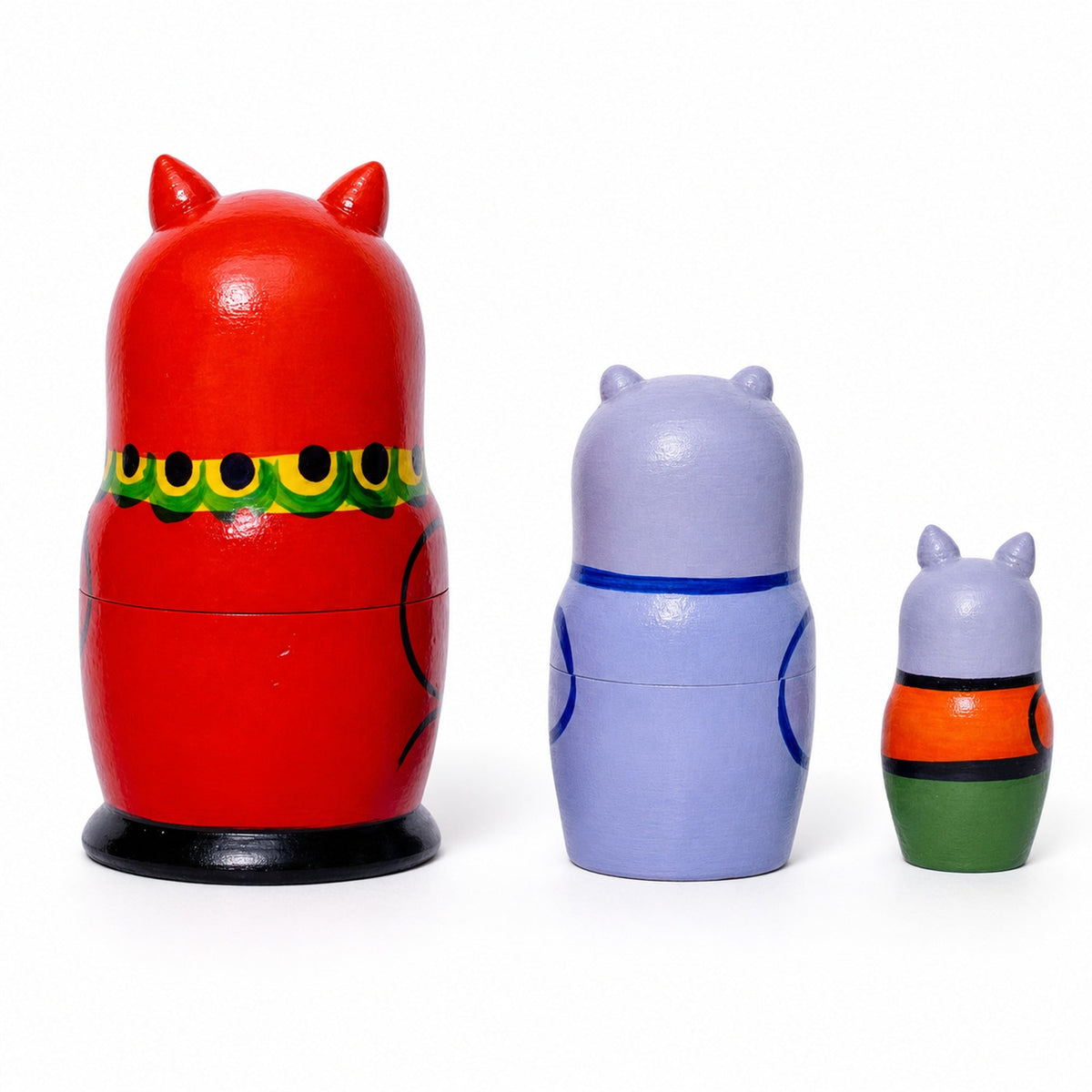 Set of 3 Cat with Balalaika Music Instrument Nesting Dolls 3.5 Inches