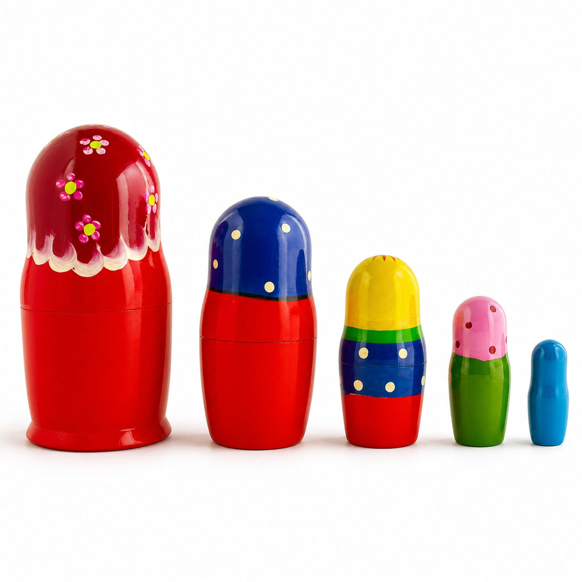 Set of 5 Girls with Cat, Rooster and Duck Animals Nesting Dolls 6 Inches