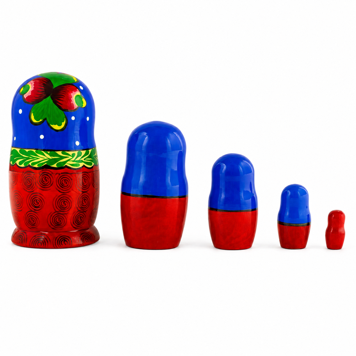 Set of 5 Traditional in Blue Scarf Nesting Dolls 6 Inches