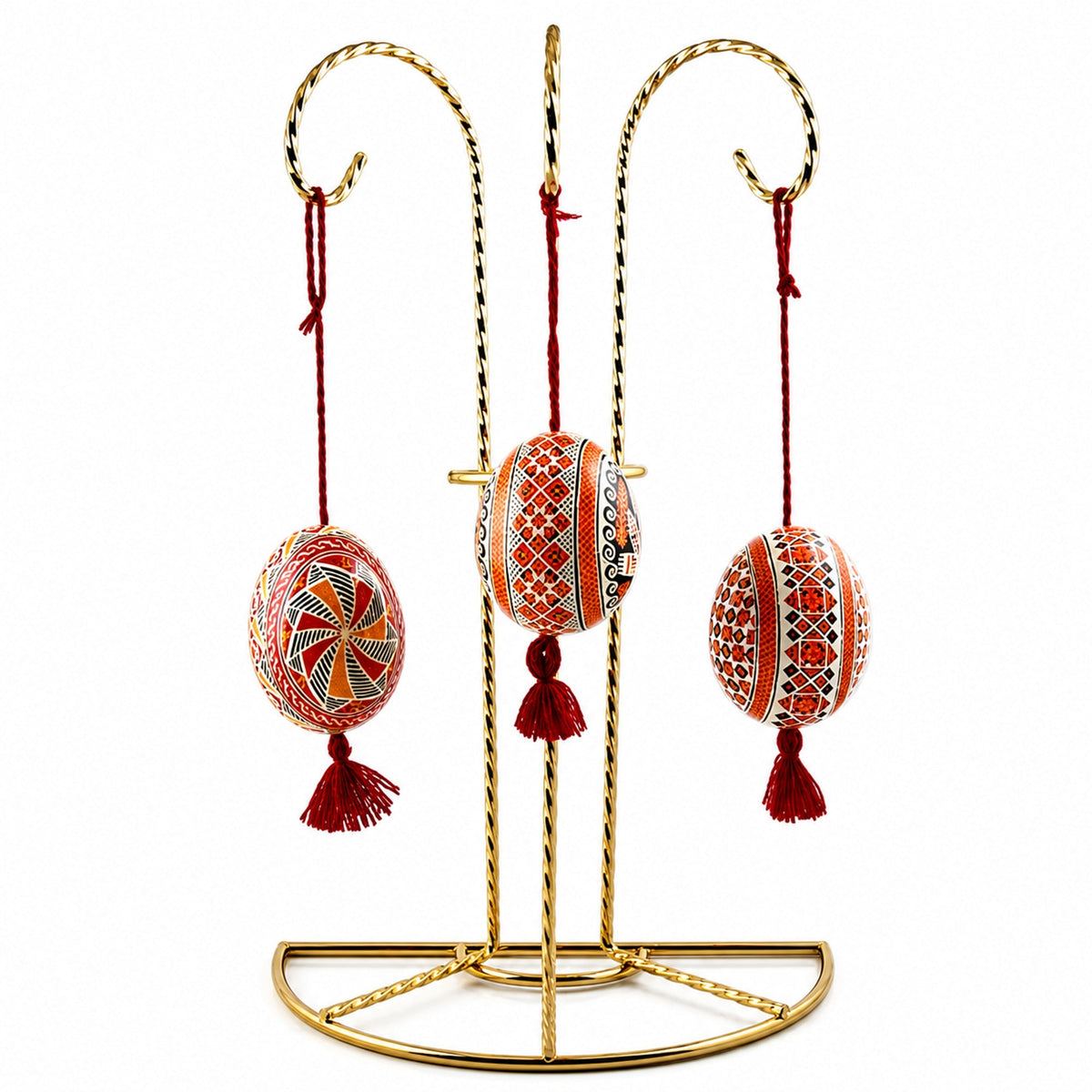 Swirl Legs Gold Tone Metal 3 Ornaments Stand 11 Inches