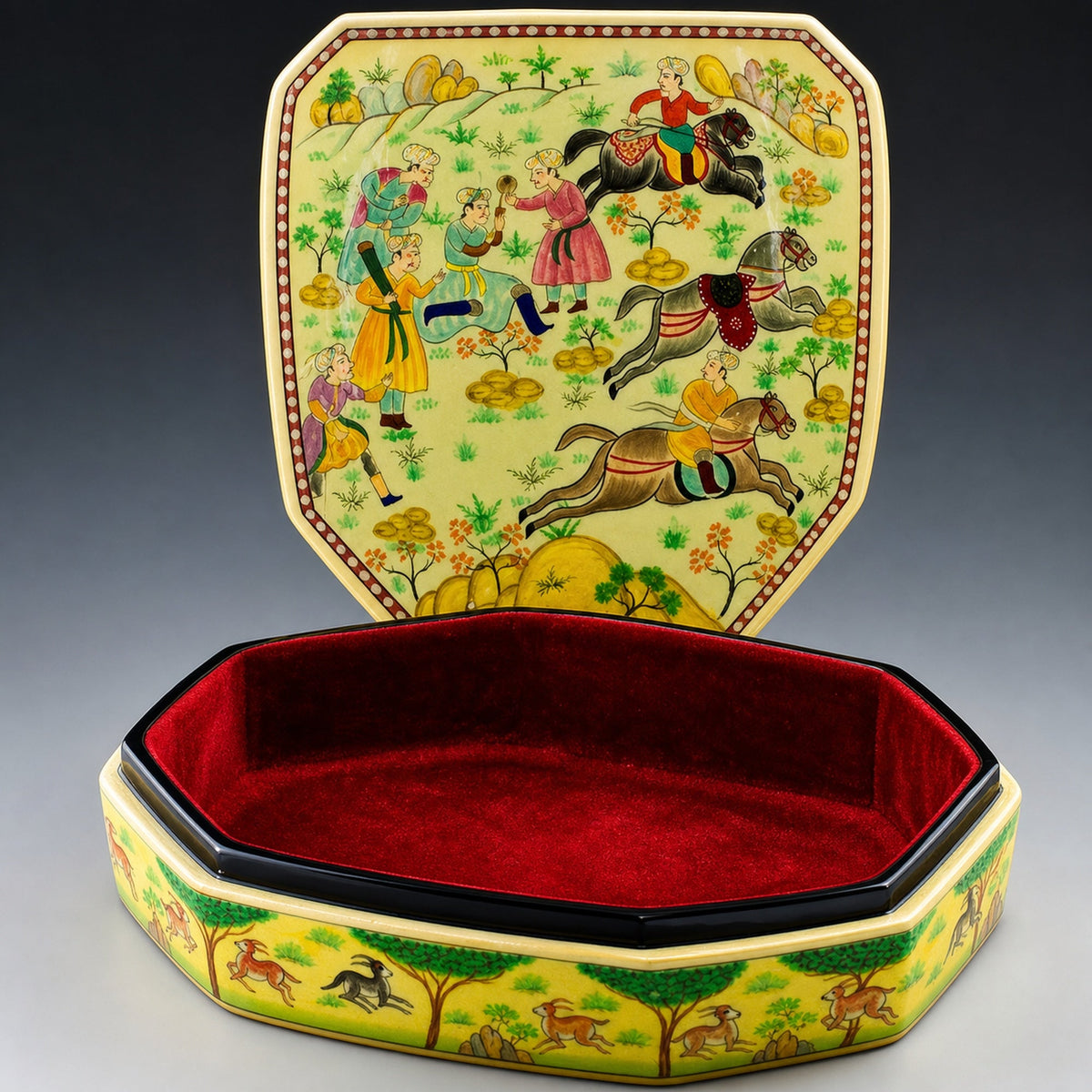 Indian Mughal Dynasty Oriental Wooden Jewelry Box 9.5 Inches X 7 Inches
