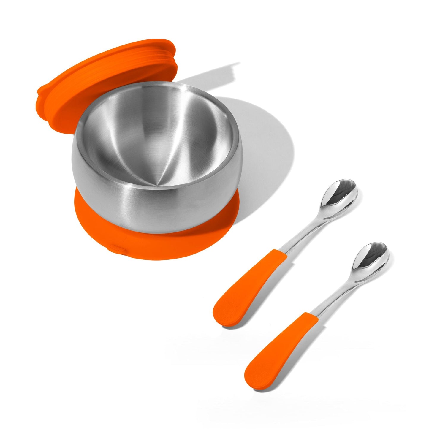 Stainless Steel Baby Bowl Bundle - BLW Removeable Suction Infant Feeding Bowl + Lid + 2 Spoons Set