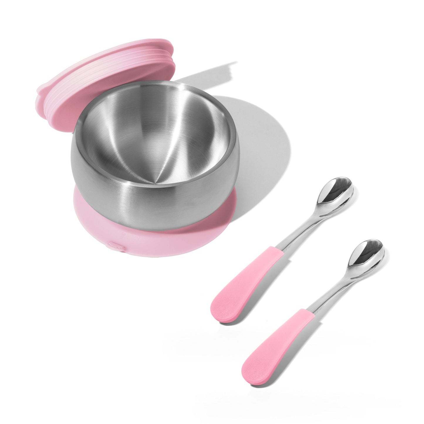 Stainless Steel Baby Bowl Bundle - BLW Removeable Suction Infant Feeding Bowl + Lid + 2 Spoons Set