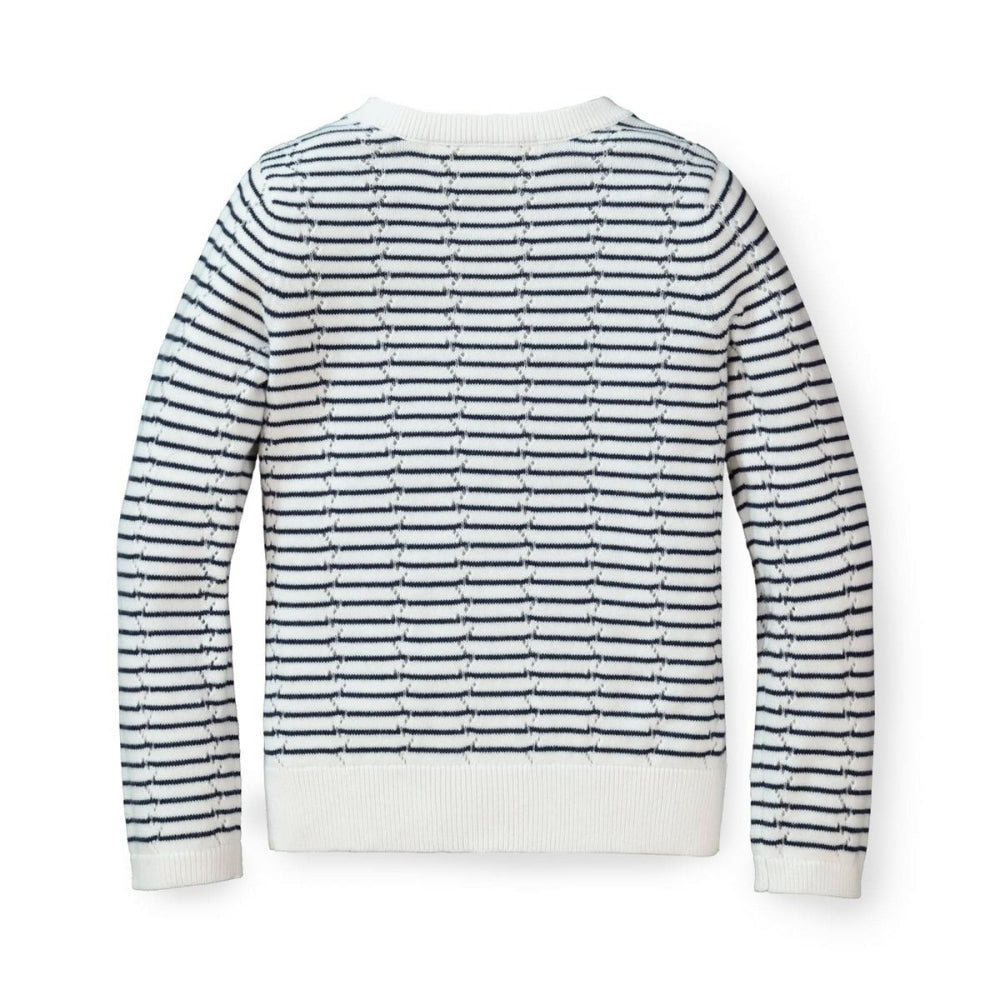 Pointelle Stripe Organic Cardigan - Navy Mini Stripe