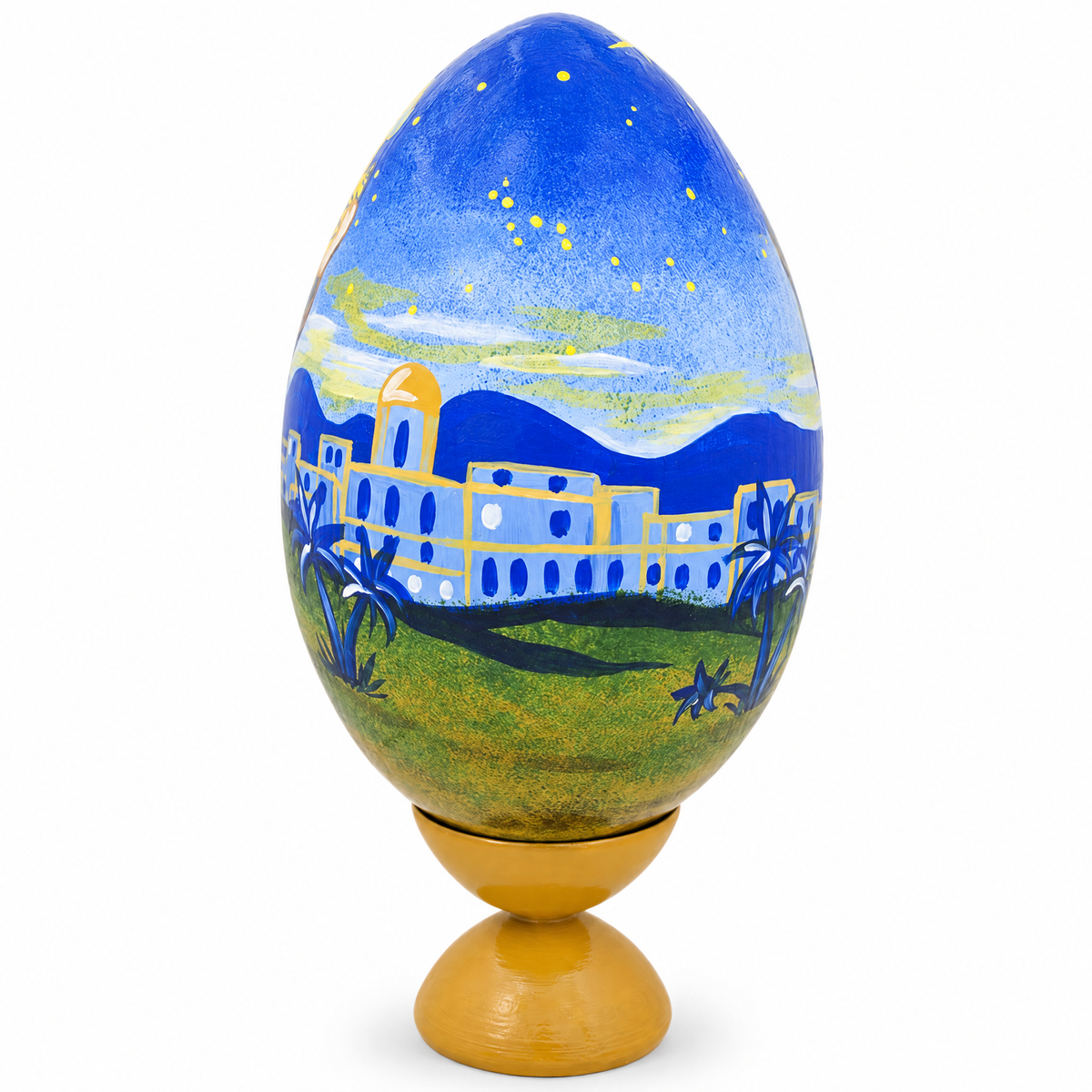Nativity Scene with Wisemen Wooden Egg Figurine 7.25 Inches