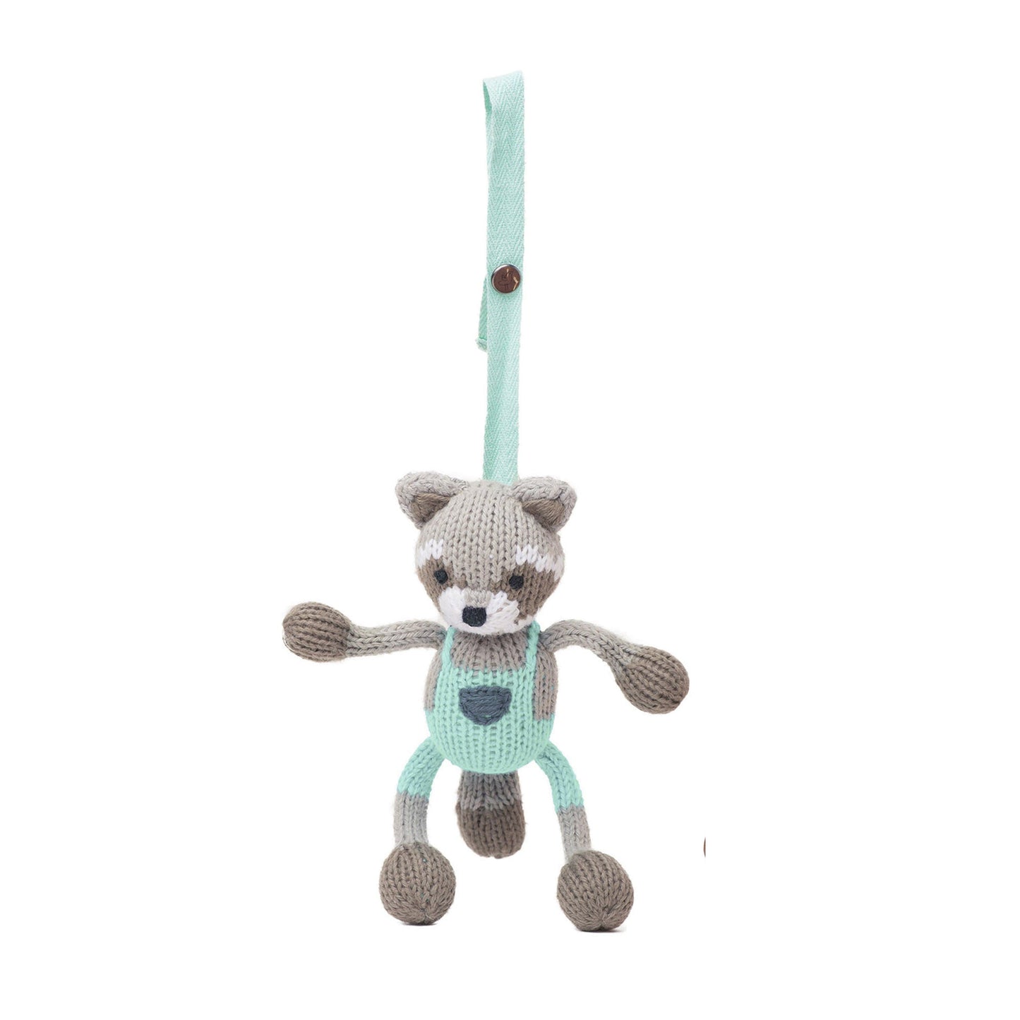 knit stroller toy | Ramsay the raccoon