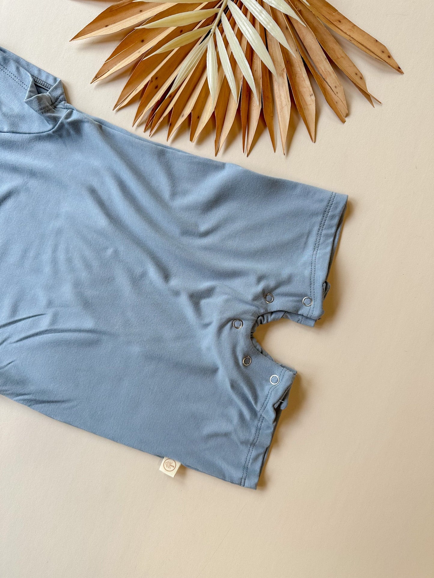 0/3m | Short Sleeve Snap Romper | Dusty Blue | Luxury Bamboo